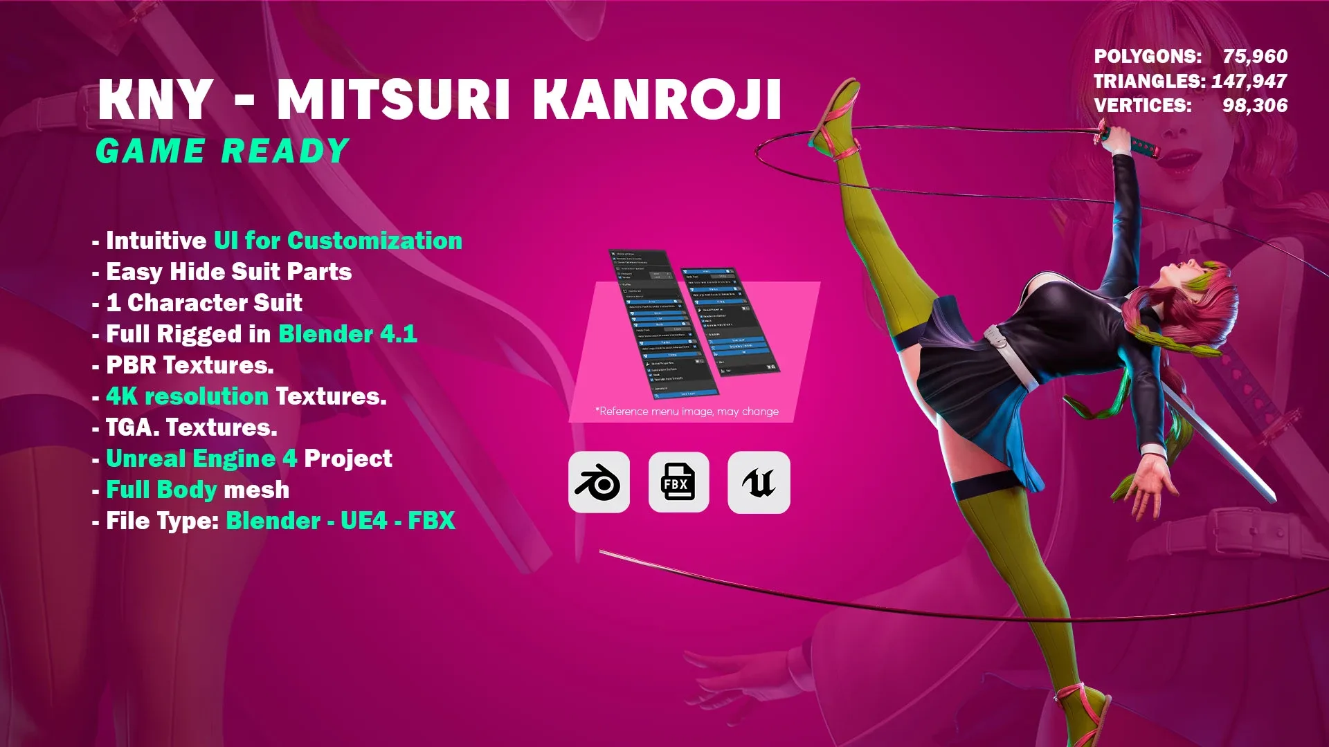 Mitsuri Kanroji - Demon Slayer - Blender - UE4