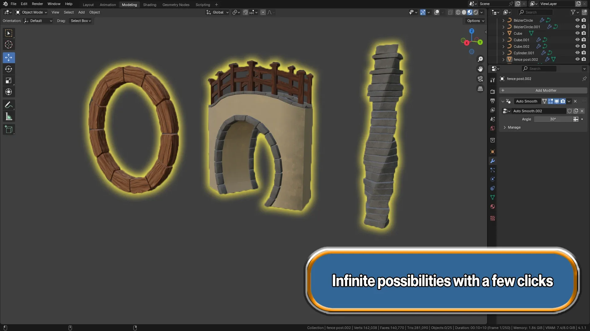 Blender 4 Stone Geometry Node with Live UV Automatic Unwrapping