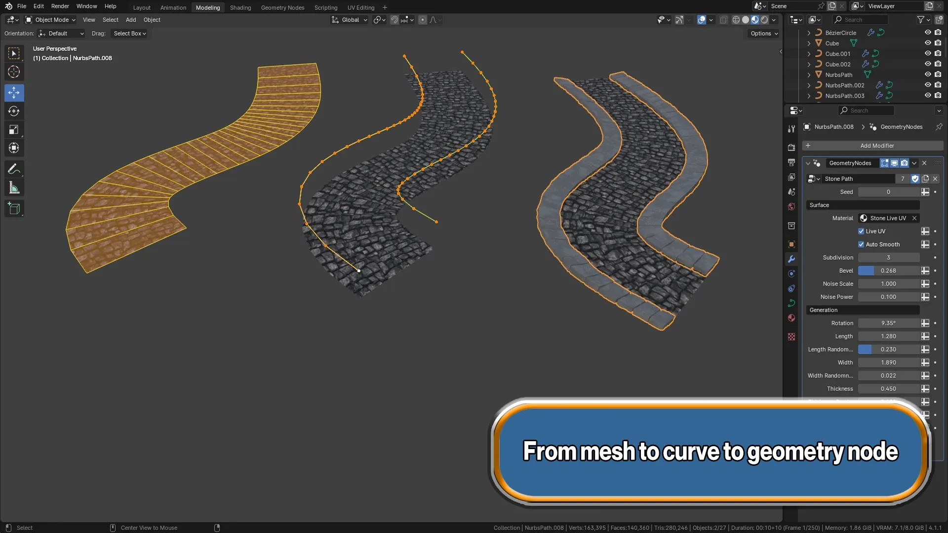 Blender 4 Stone Geometry Node with Live UV Automatic Unwrapping