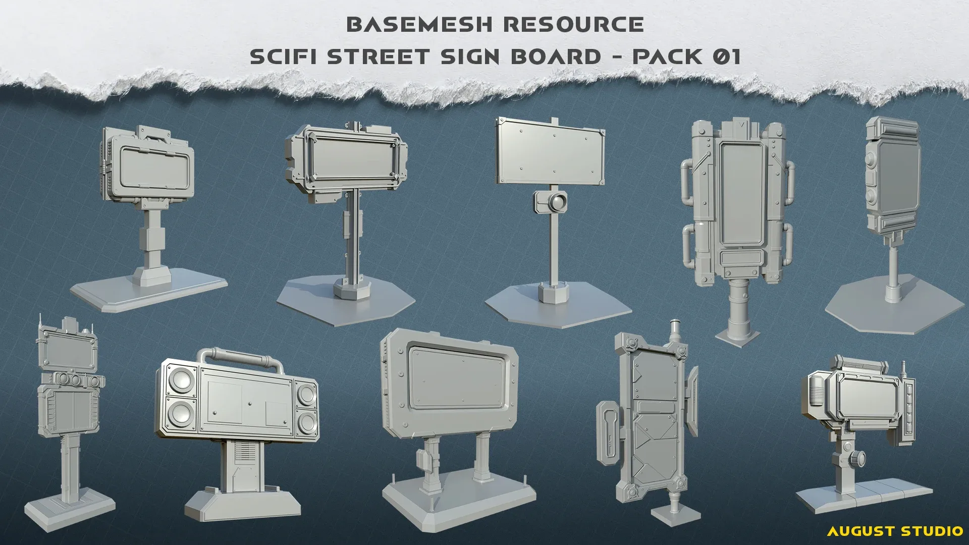 BaseMesh_Scifi Street Sign Board - Pack 01