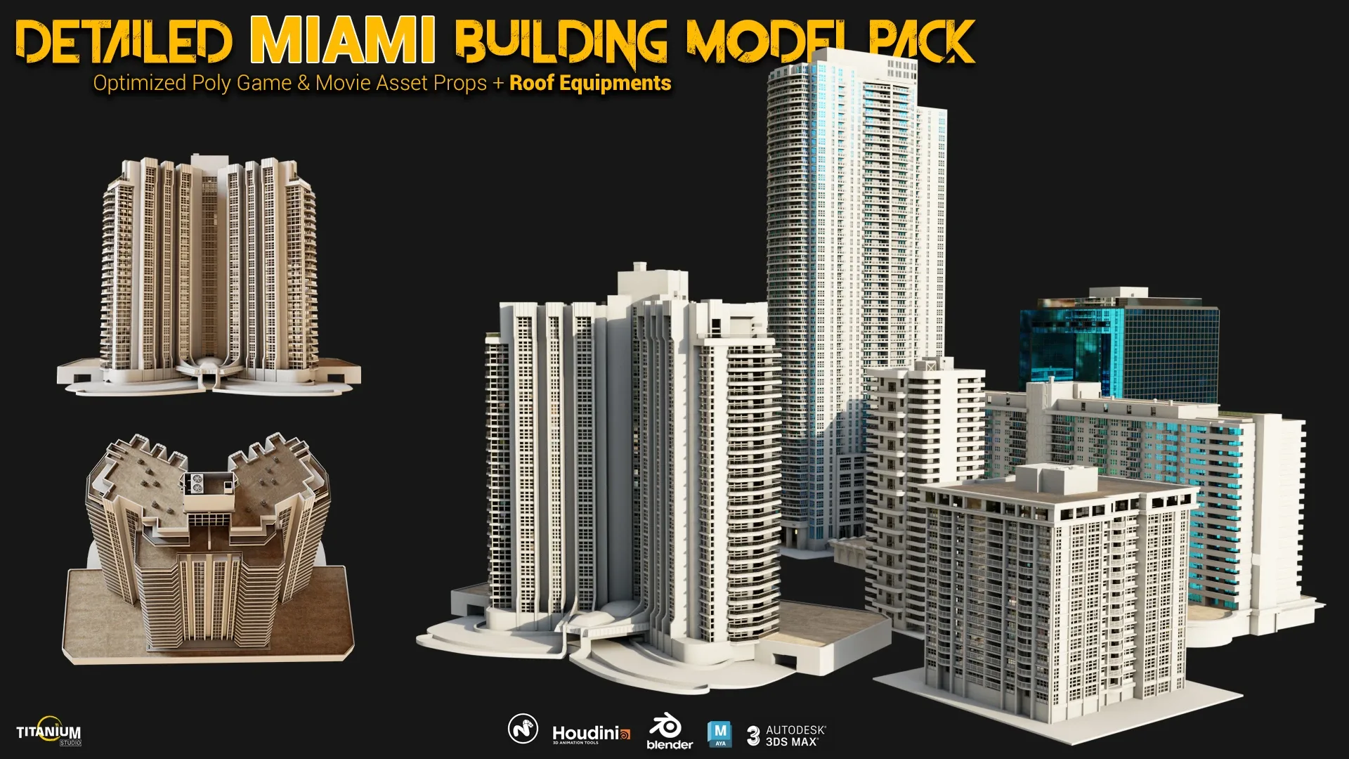 High Detailed MIAMI Building Model Pack + Rooftop equipment