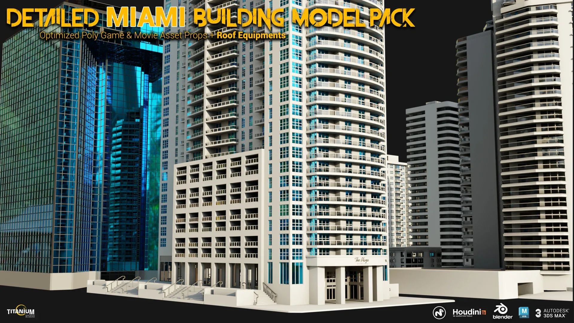 High Detailed MIAMI Building Model Pack + Rooftop equipment