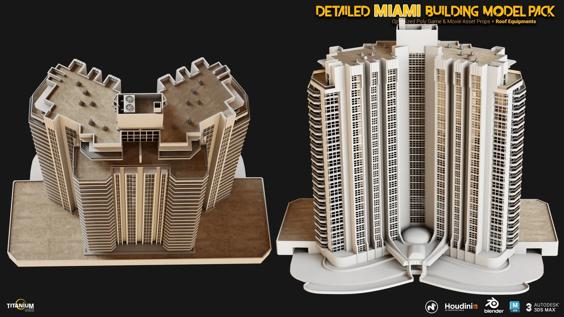 High Detailed MIAMI Building Model Pack + Rooftop equipment