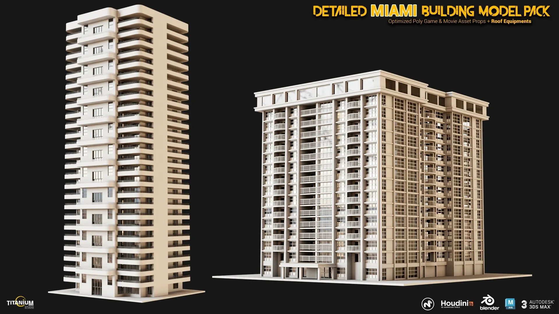 High Detailed MIAMI Building Model Pack + Rooftop equipment