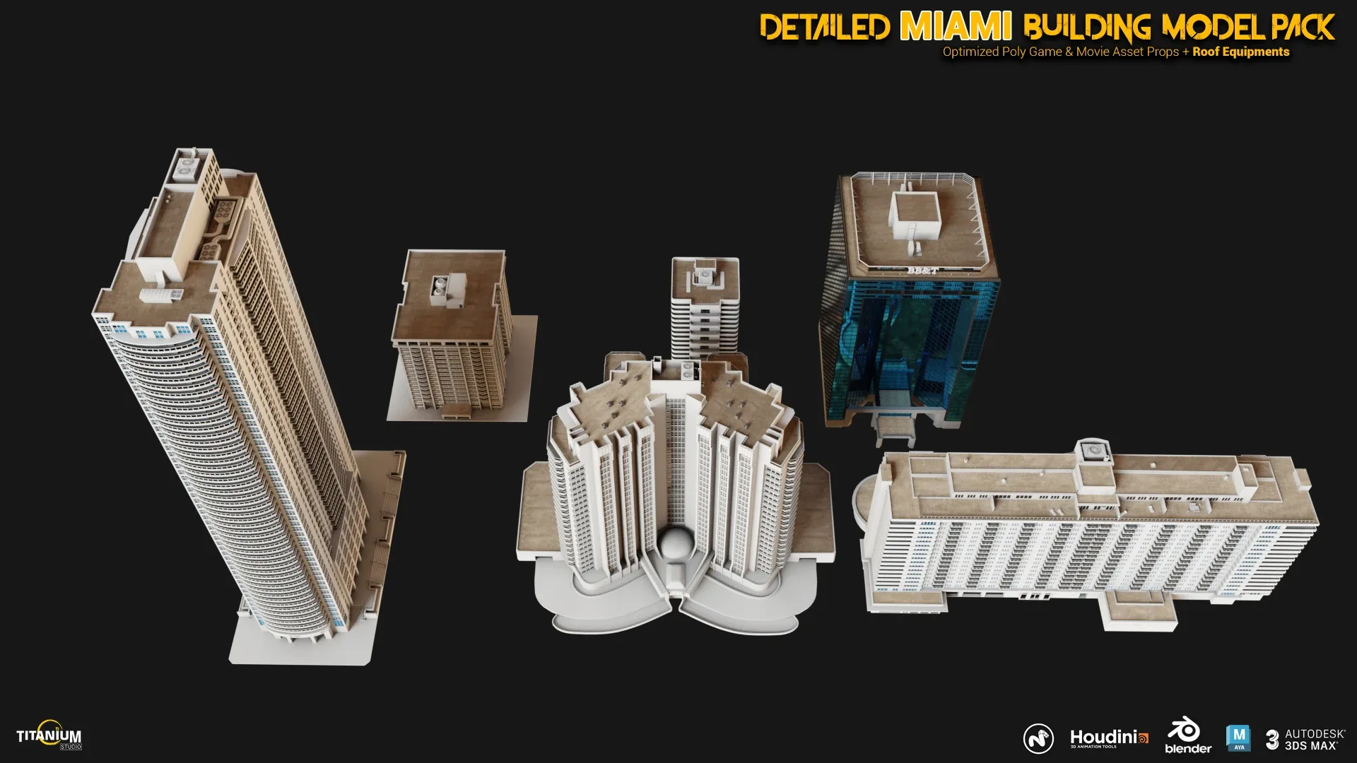 High Detailed MIAMI Building Model Pack + Rooftop equipment