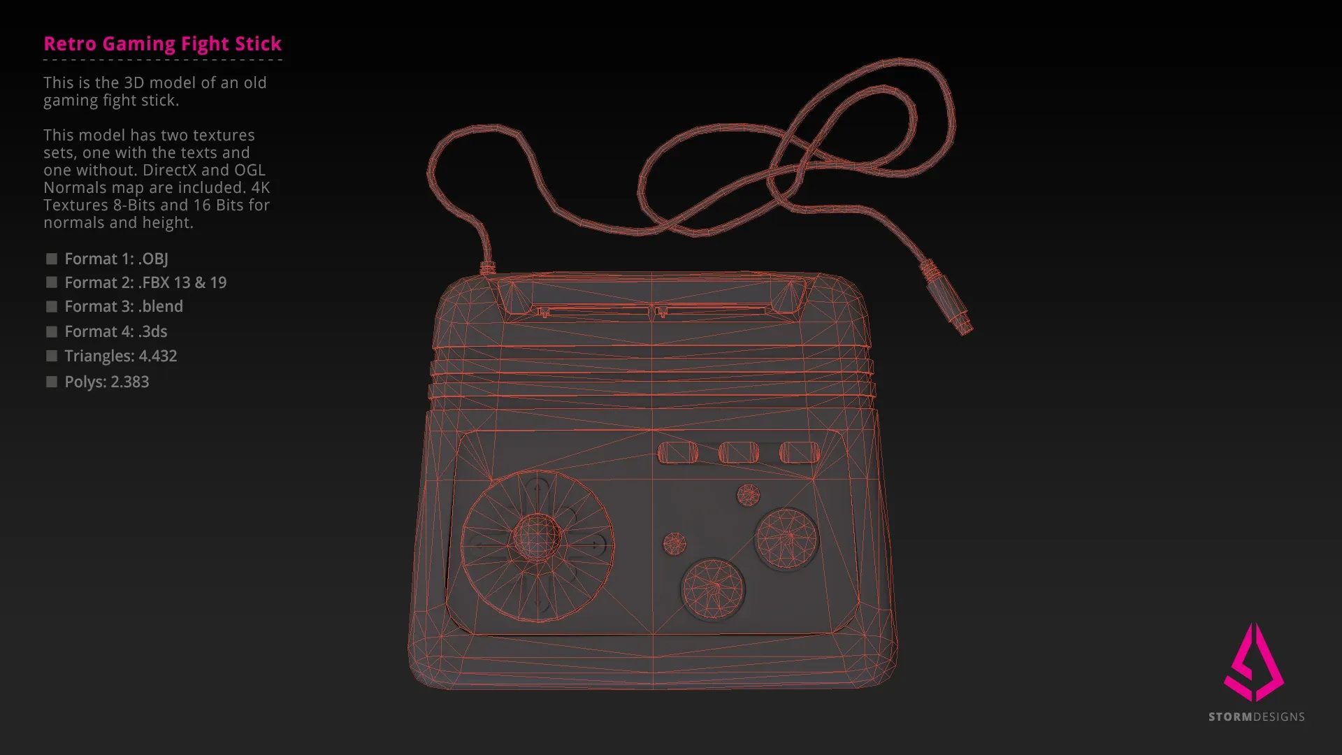 Retro Gaming Arcade TurboStick PBR UE Low Poly