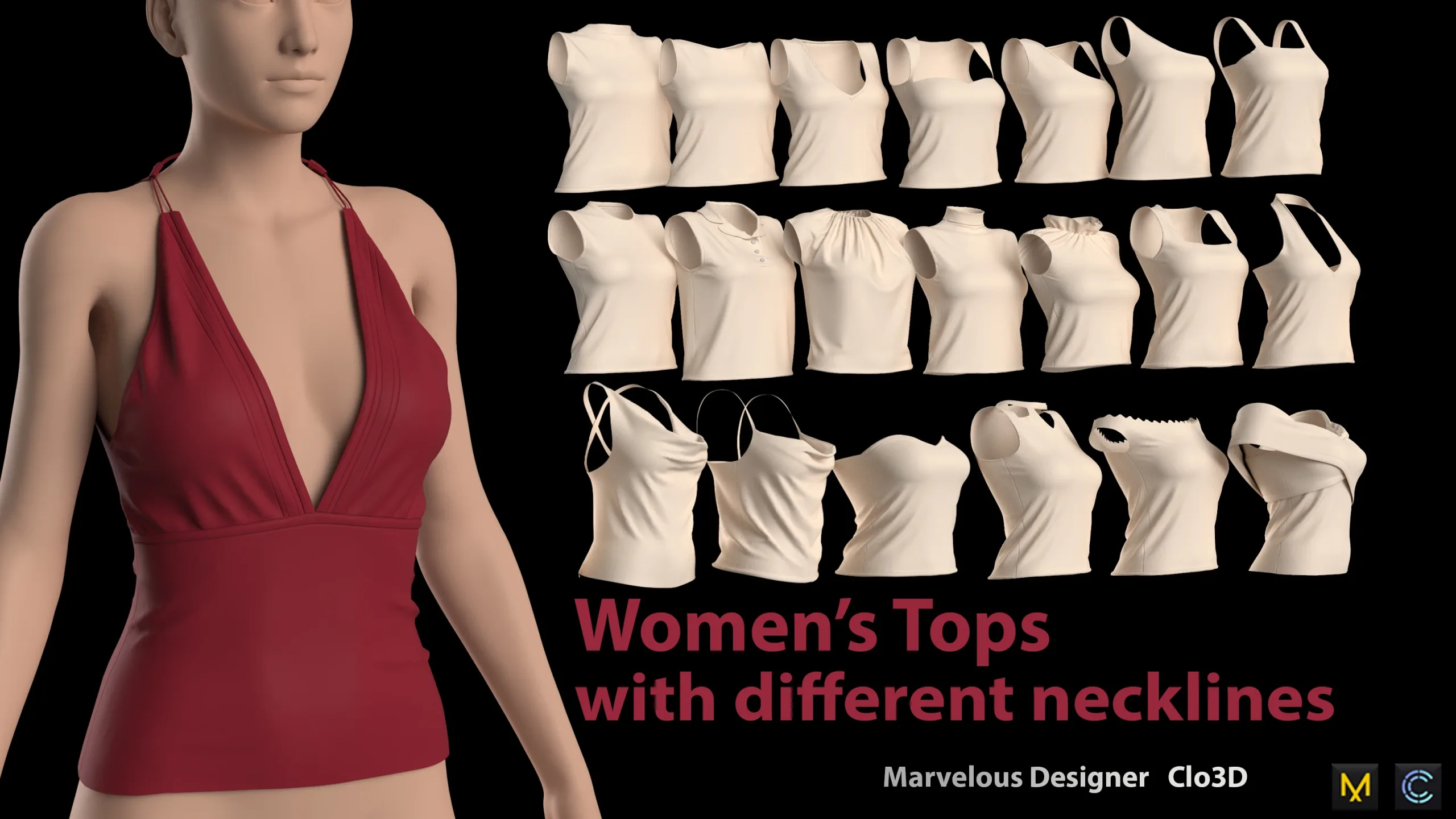 Women's Tops with different necklines+ Zprj +Obj + Fbx