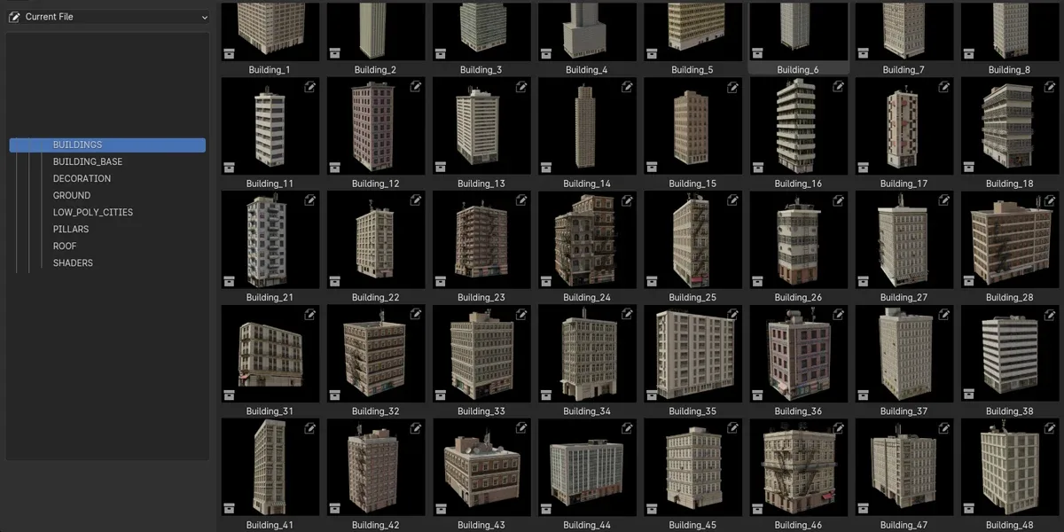 Blender Buildings Asset Pack - 212 Assets (50 Buildings + 162 Modular)