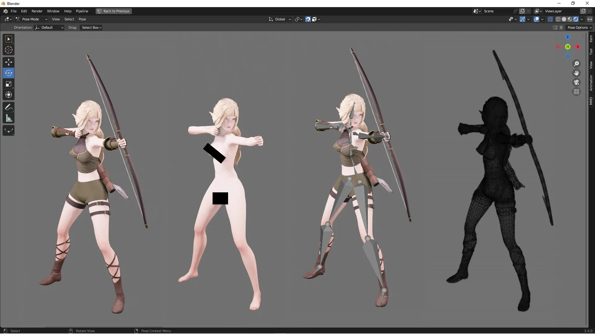 Elf Archer - Realistic Female Character - Blender UE5 Unity - 40 animations