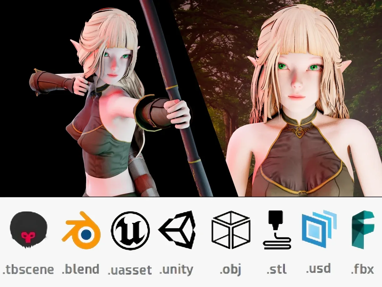 Elf Archer - Realistic Female Character - Blender UE5 Unity - 40 animations