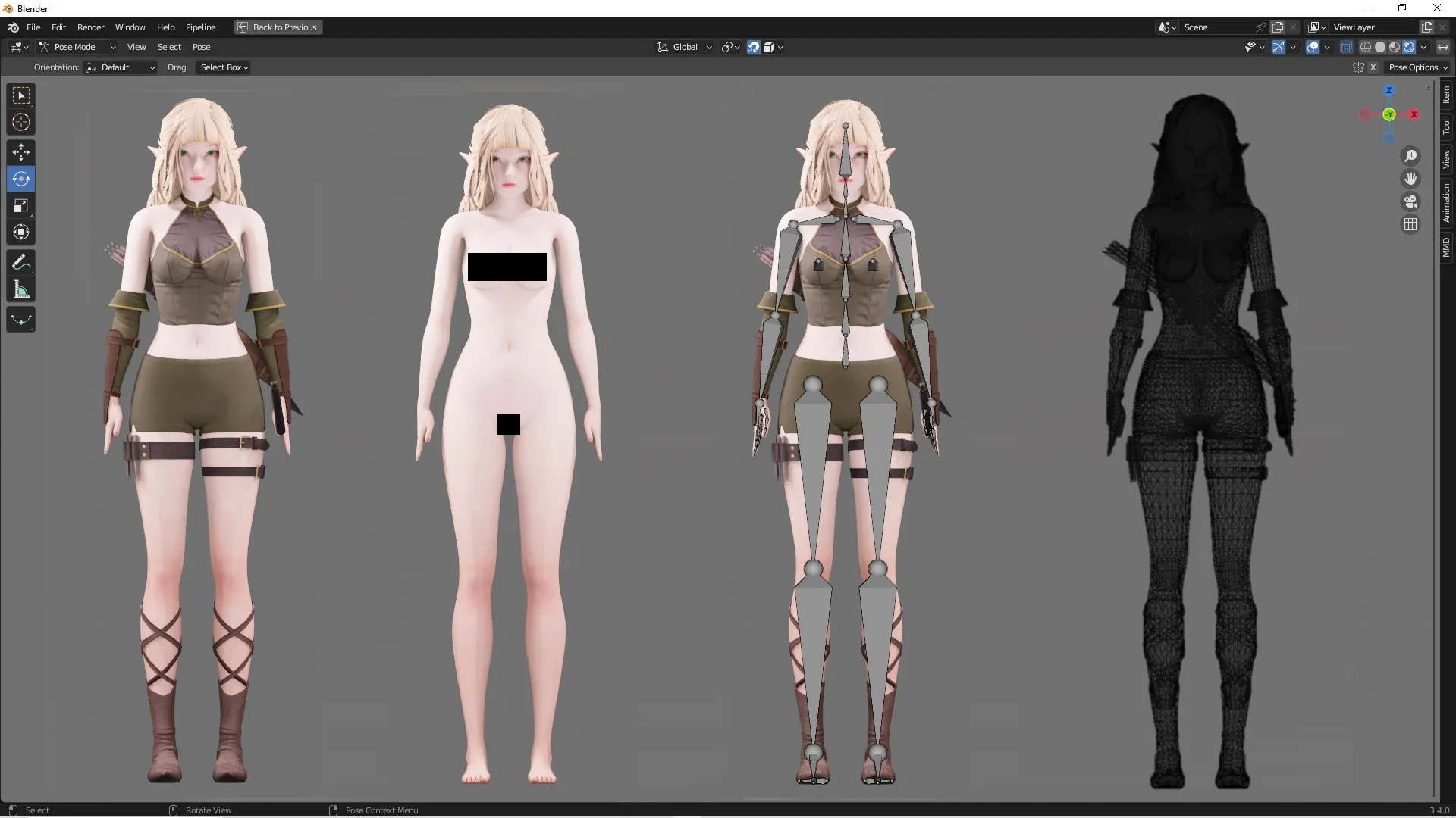 Elf Archer - Realistic Female Character - Blender UE5 Unity - 40 animations