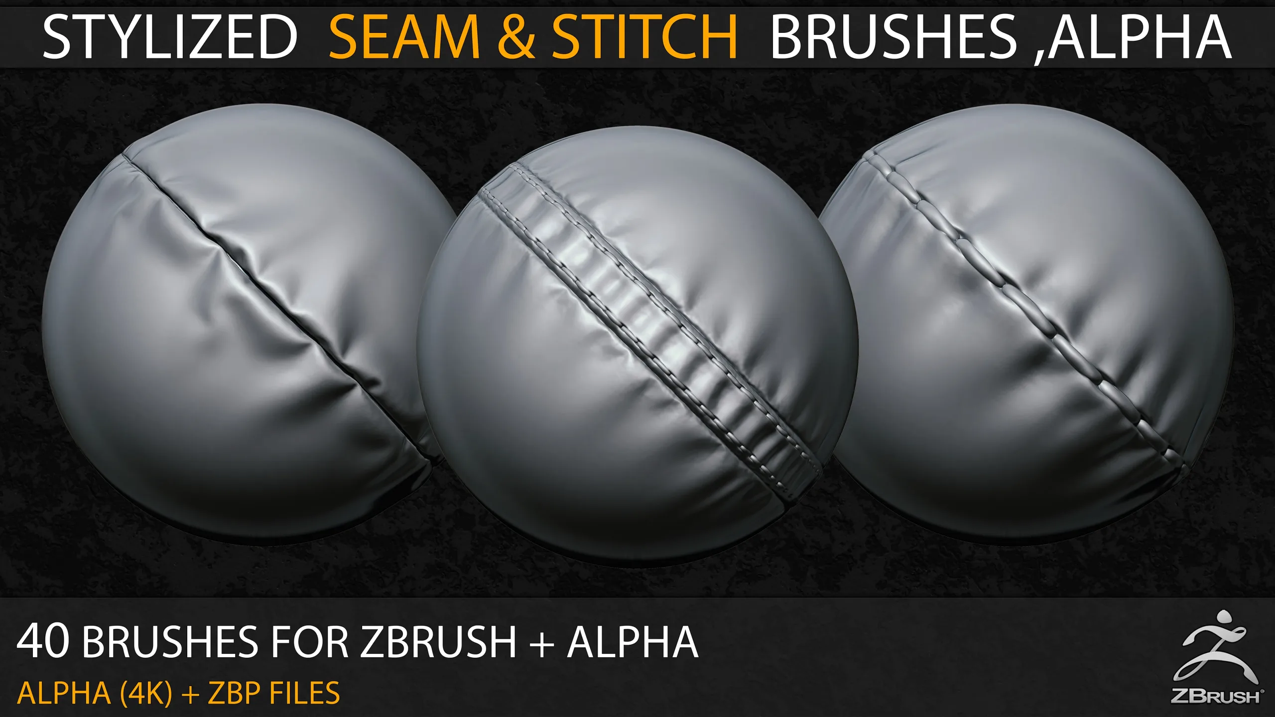 40 Stylized Seam & Stitch Brushes & Alpha (Tileable 4k-16bit) _Vol.02