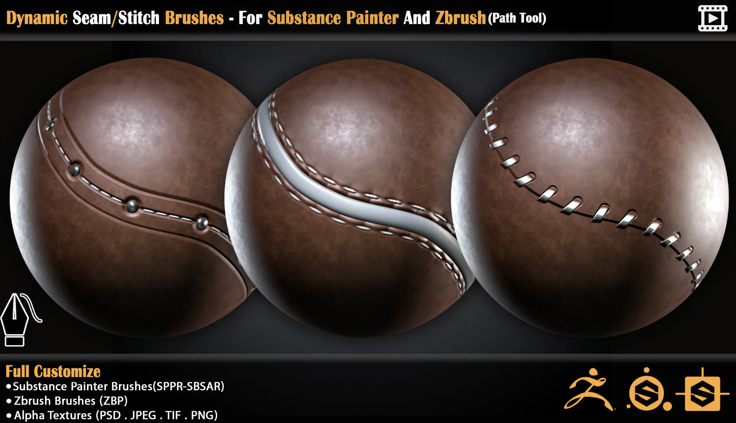 Dynamic Seam/Stitch Brushes - For Substance Painter And Zbrush (Path Tool)