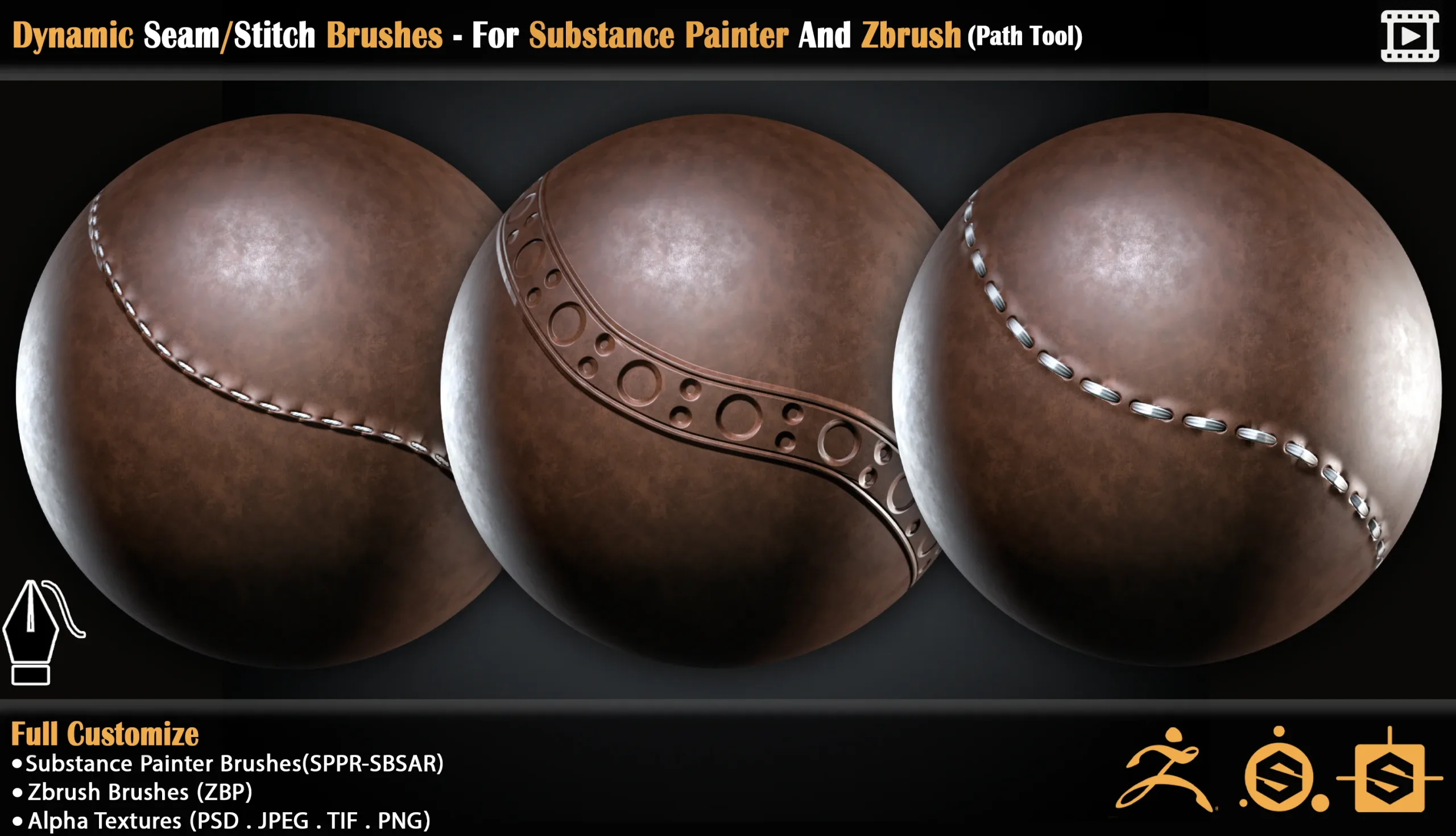Dynamic Seam/Stitch Brushes - For Substance Painter And Zbrush (Path Tool)