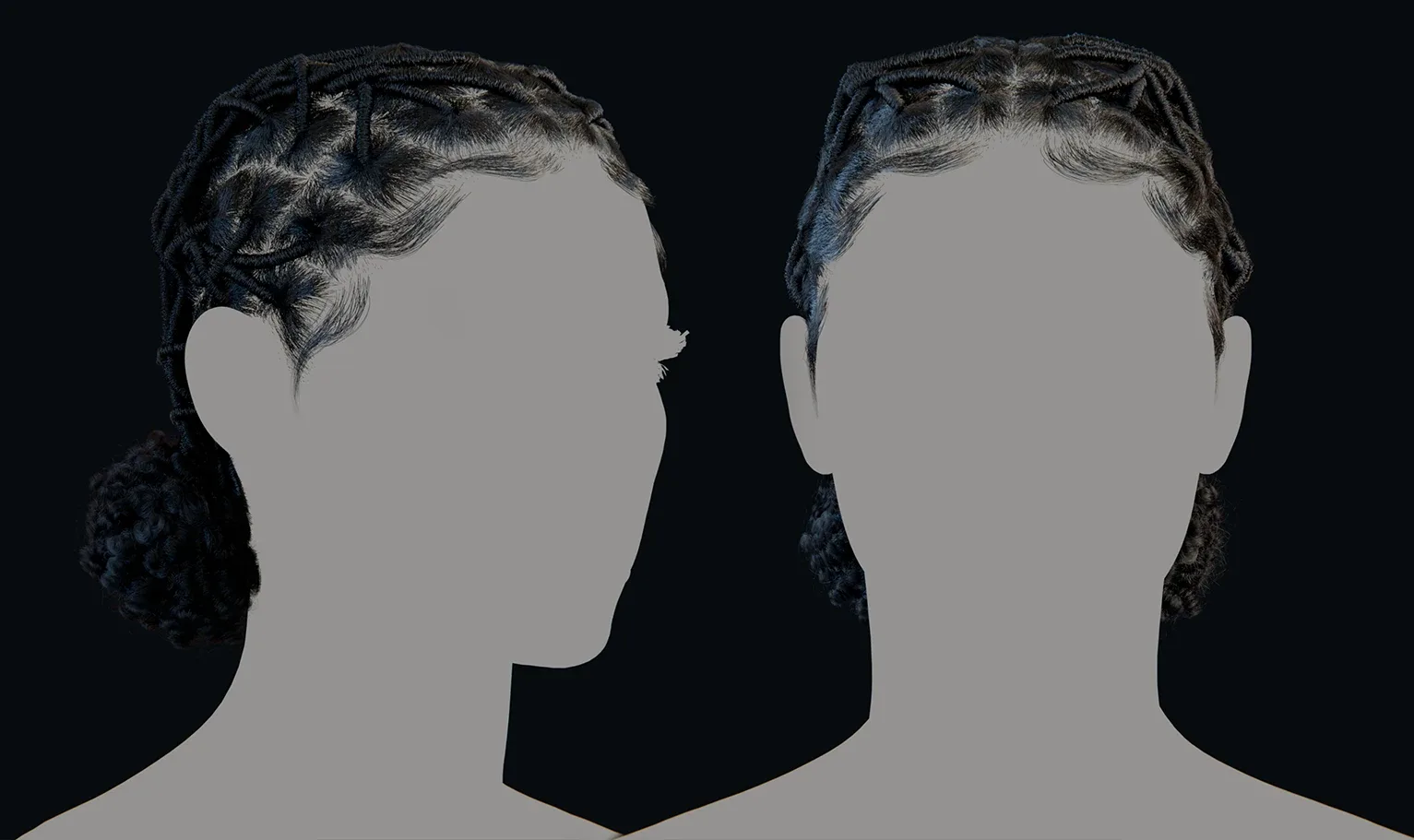 PixelHair Hairstyle - double bun Dreads 014 (Hair for blender/ unreal engine / metahuman) Afro hair | Kinky hair | 4c Hair | African / African American Hair