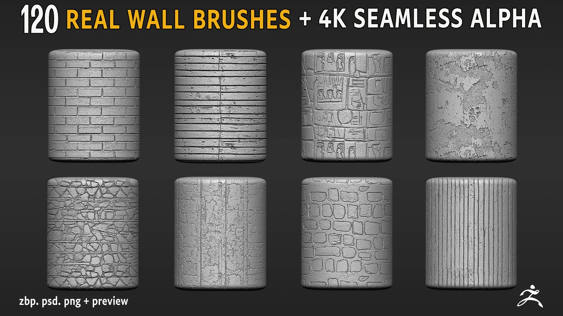 120 Real Wall Brushes+seamless 4k Alpha