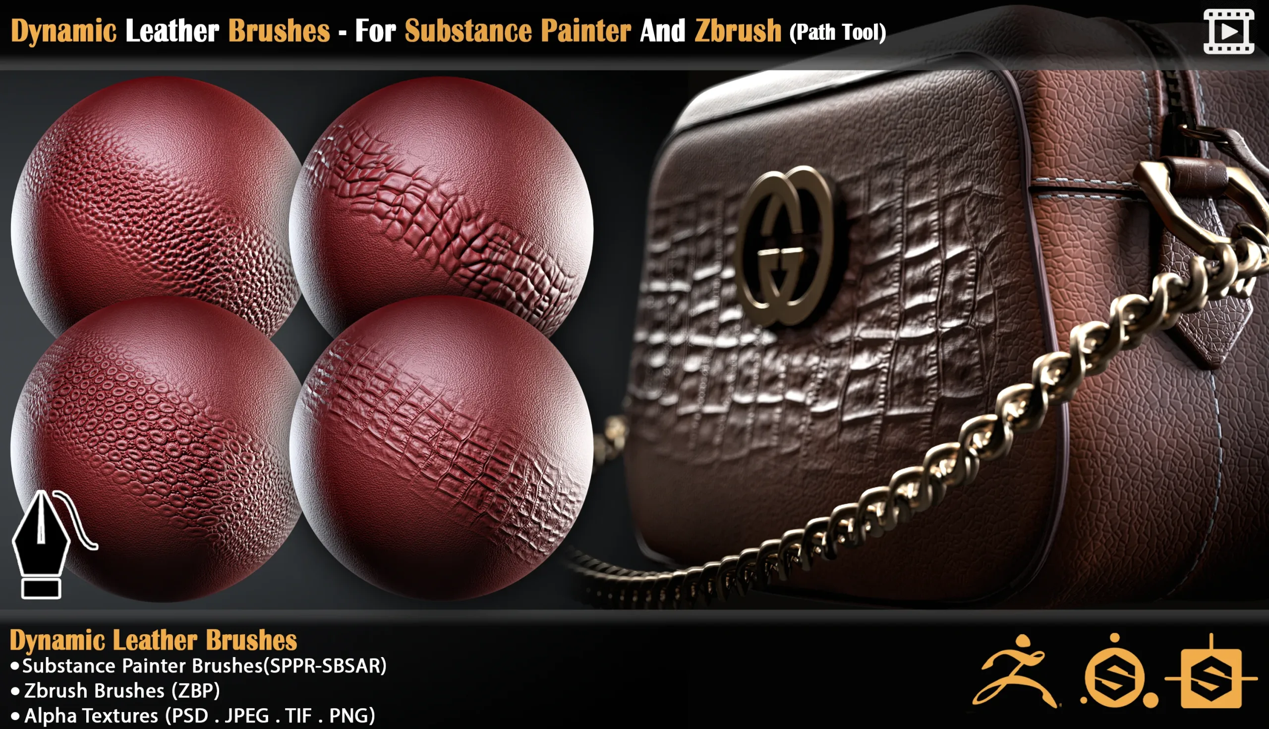 Dynamic Leather Brushes - For Substance Painter And Zbrush (Path Tool)