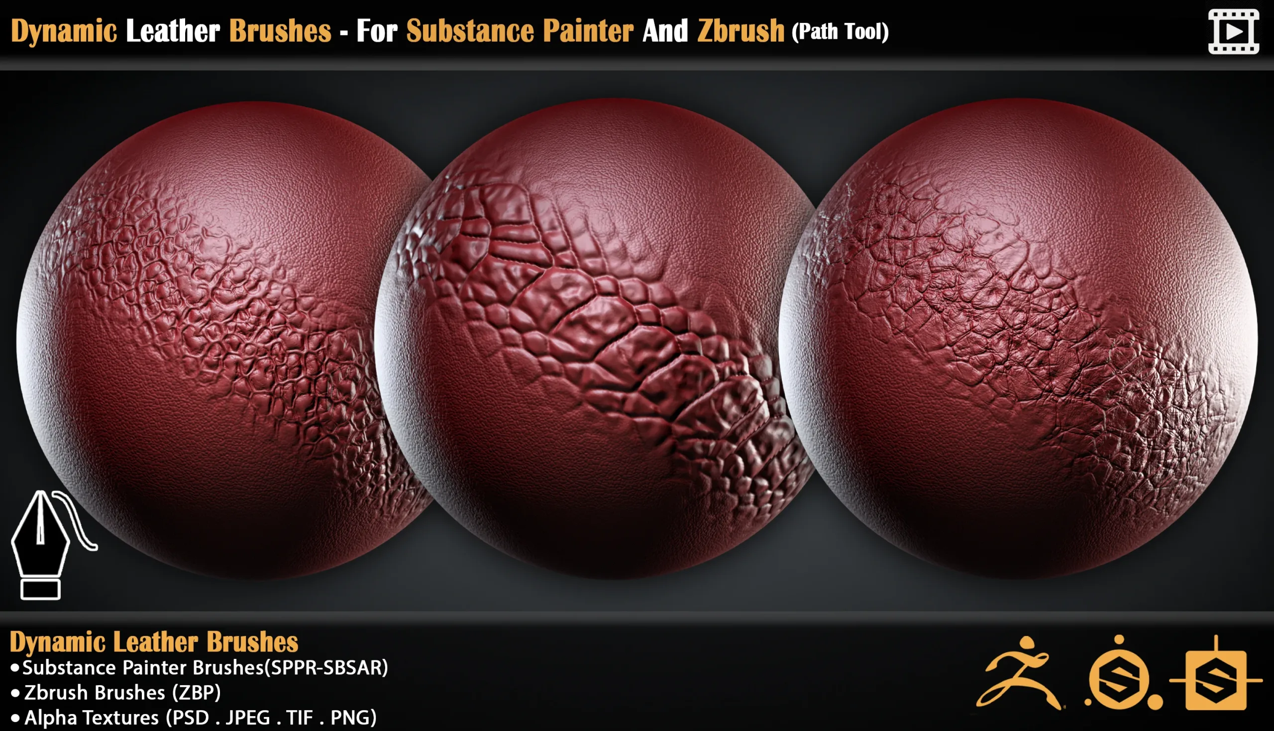 Dynamic Leather Brushes - For Substance Painter And Zbrush (Path Tool)