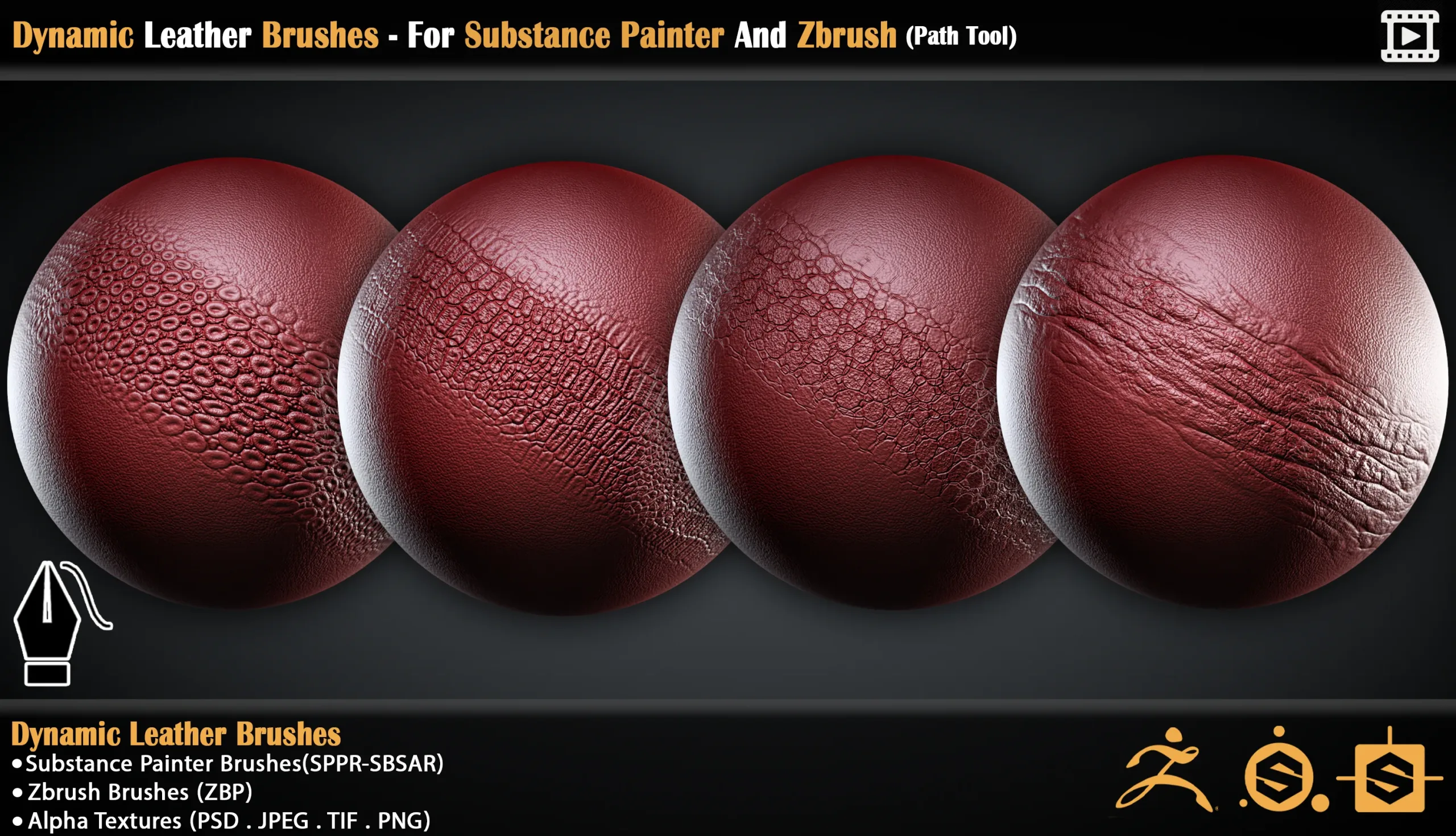 Dynamic Leather Brushes - For Substance Painter And Zbrush (Path Tool)