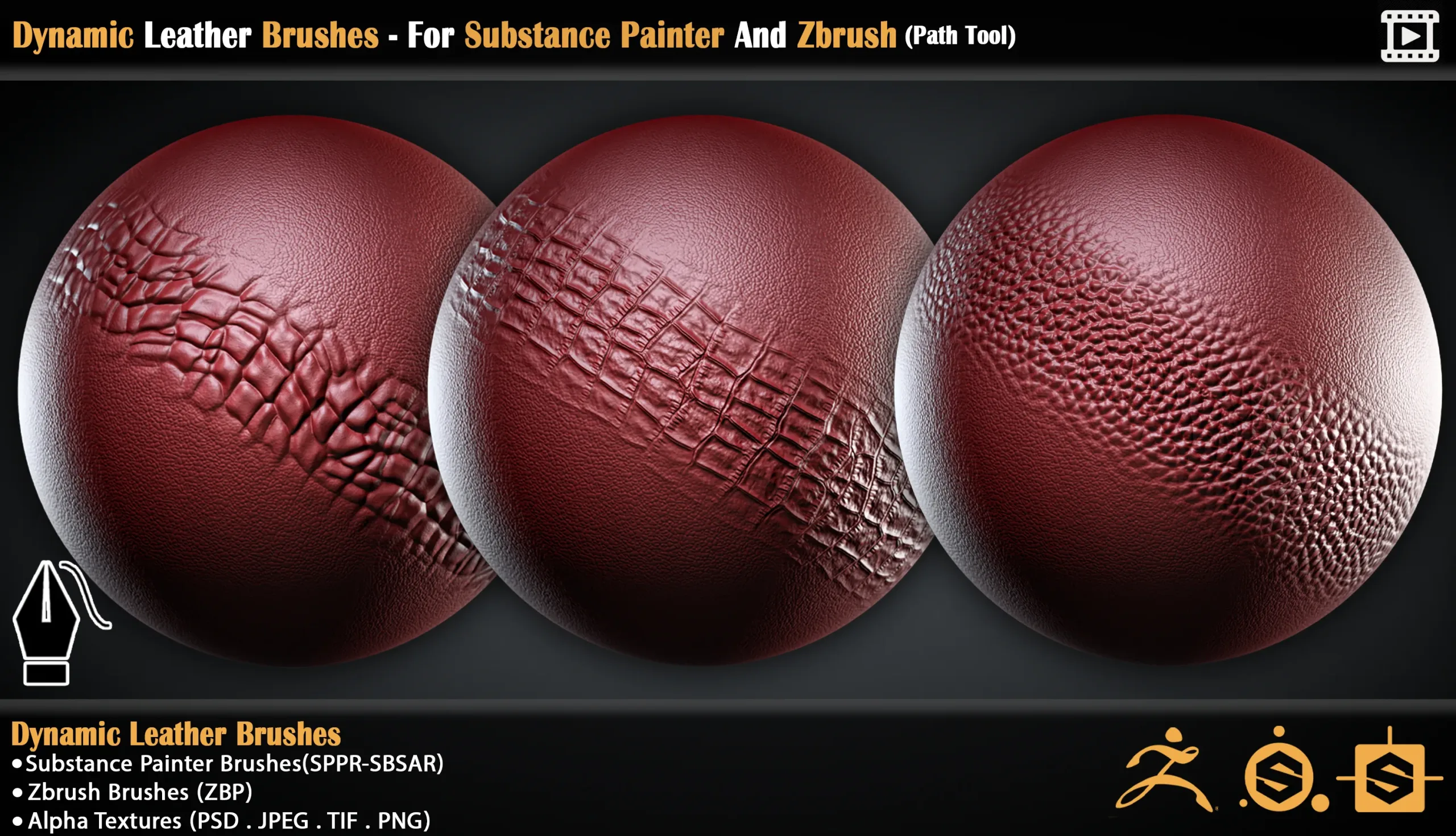 Dynamic Leather Brushes - For Substance Painter And Zbrush (Path Tool)
