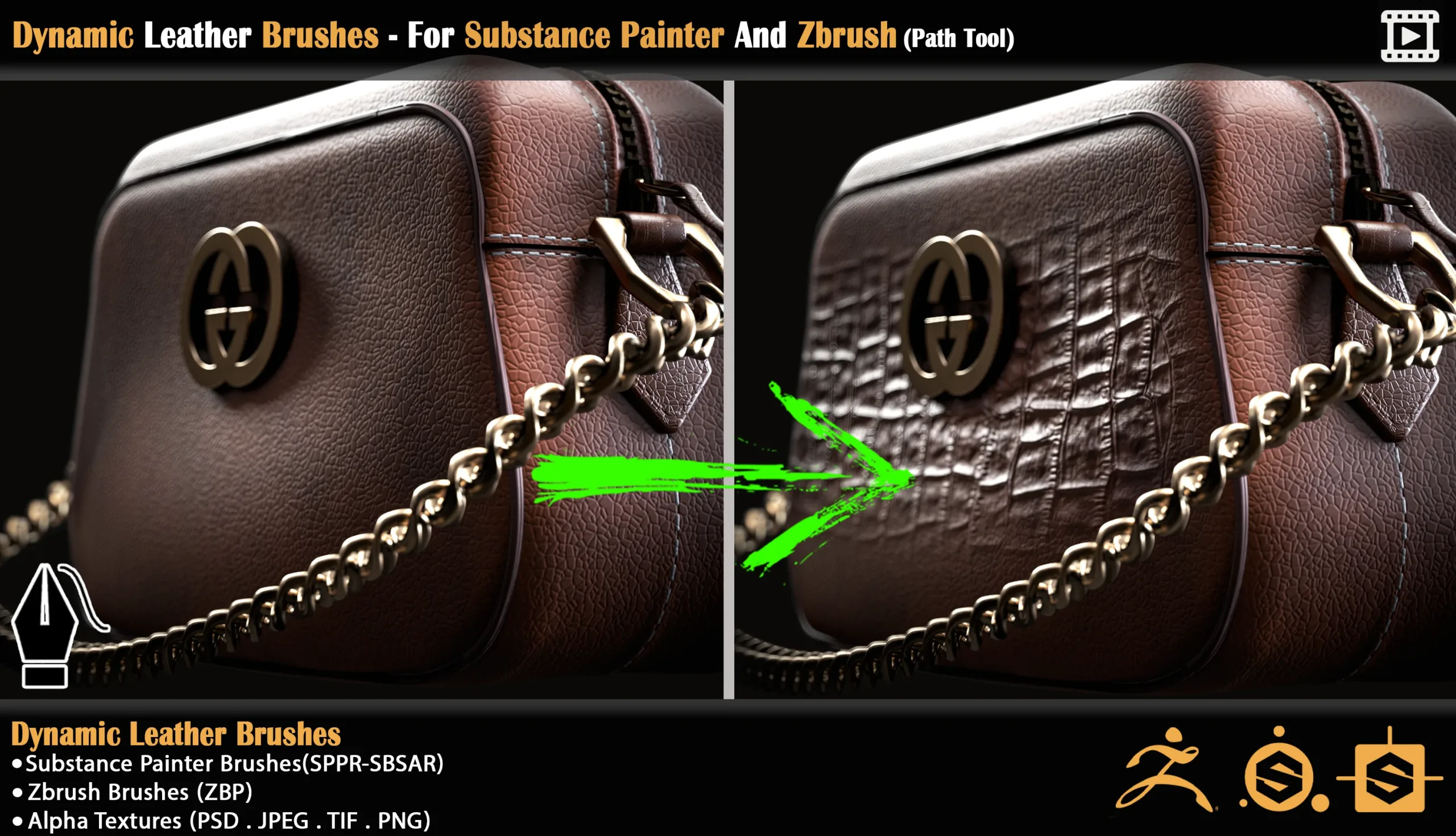 Dynamic Leather Brushes - For Substance Painter And Zbrush (Path Tool)