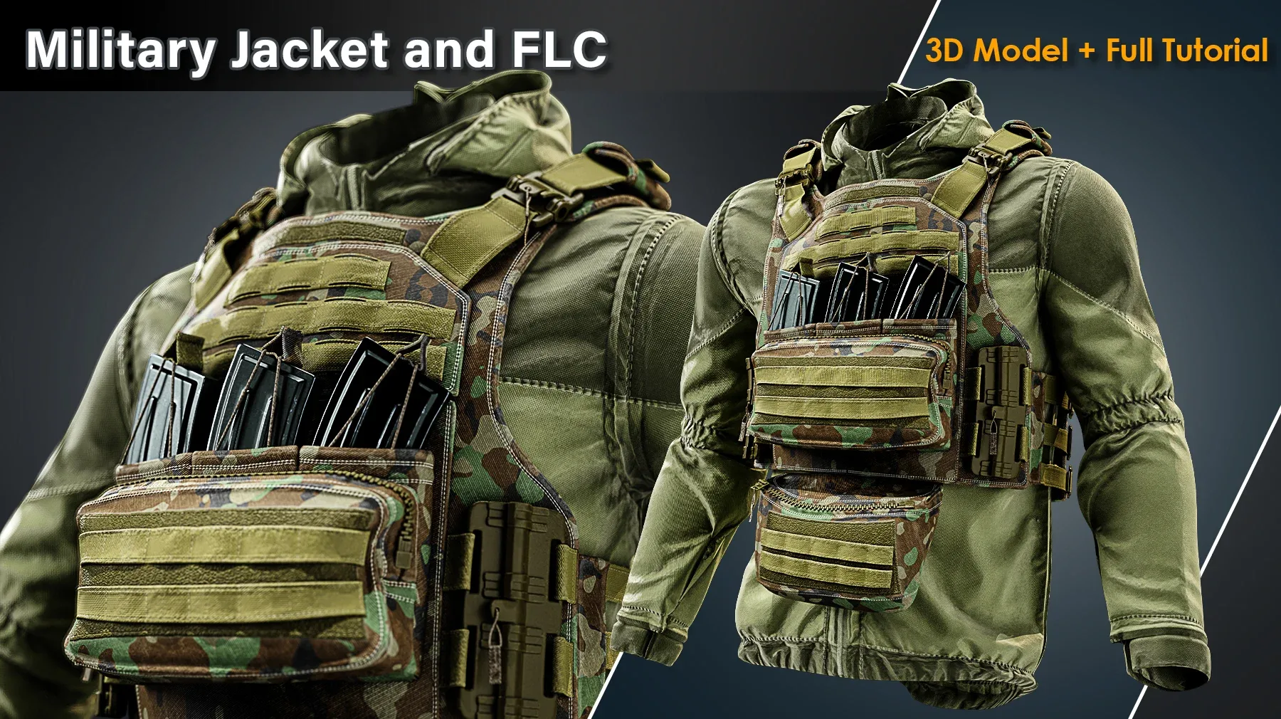Military Jacket and FLC / 3D Model+Full Tutorial