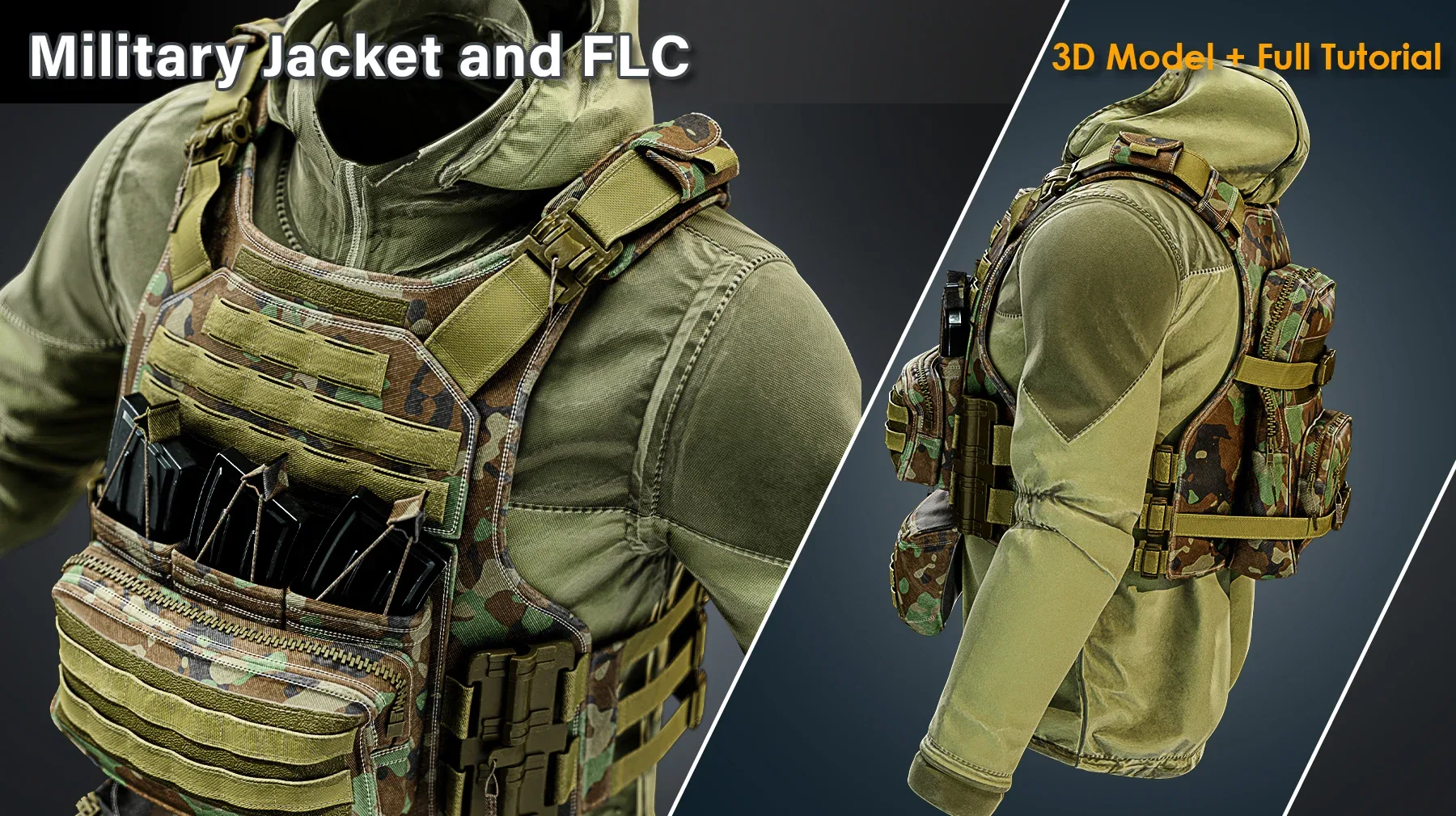 Military Jacket and FLC / 3D Model+Full Tutorial