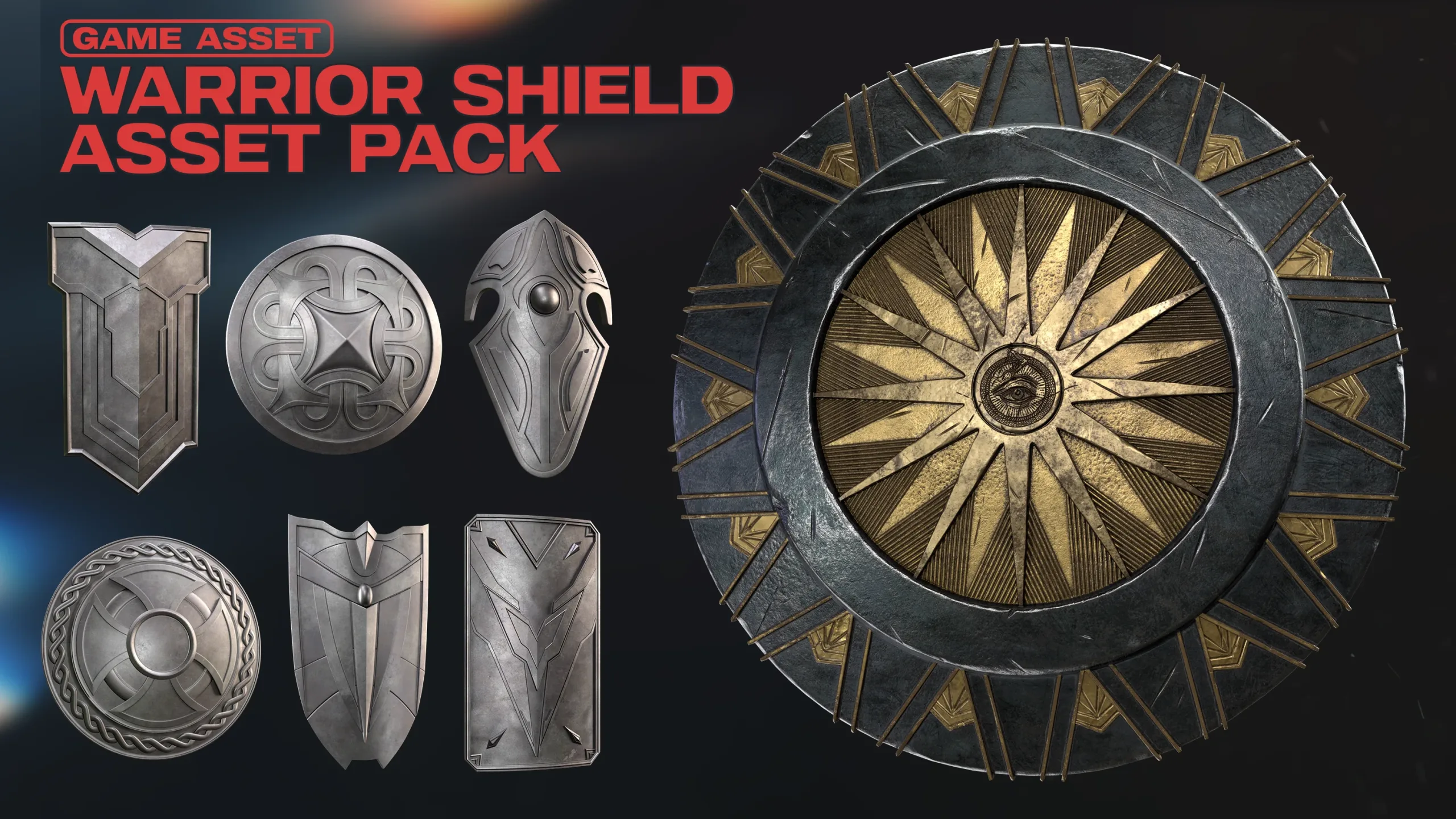 30 Warrior Shield Lowpoly Basemeshes - Vol 1 (Game-Ready)