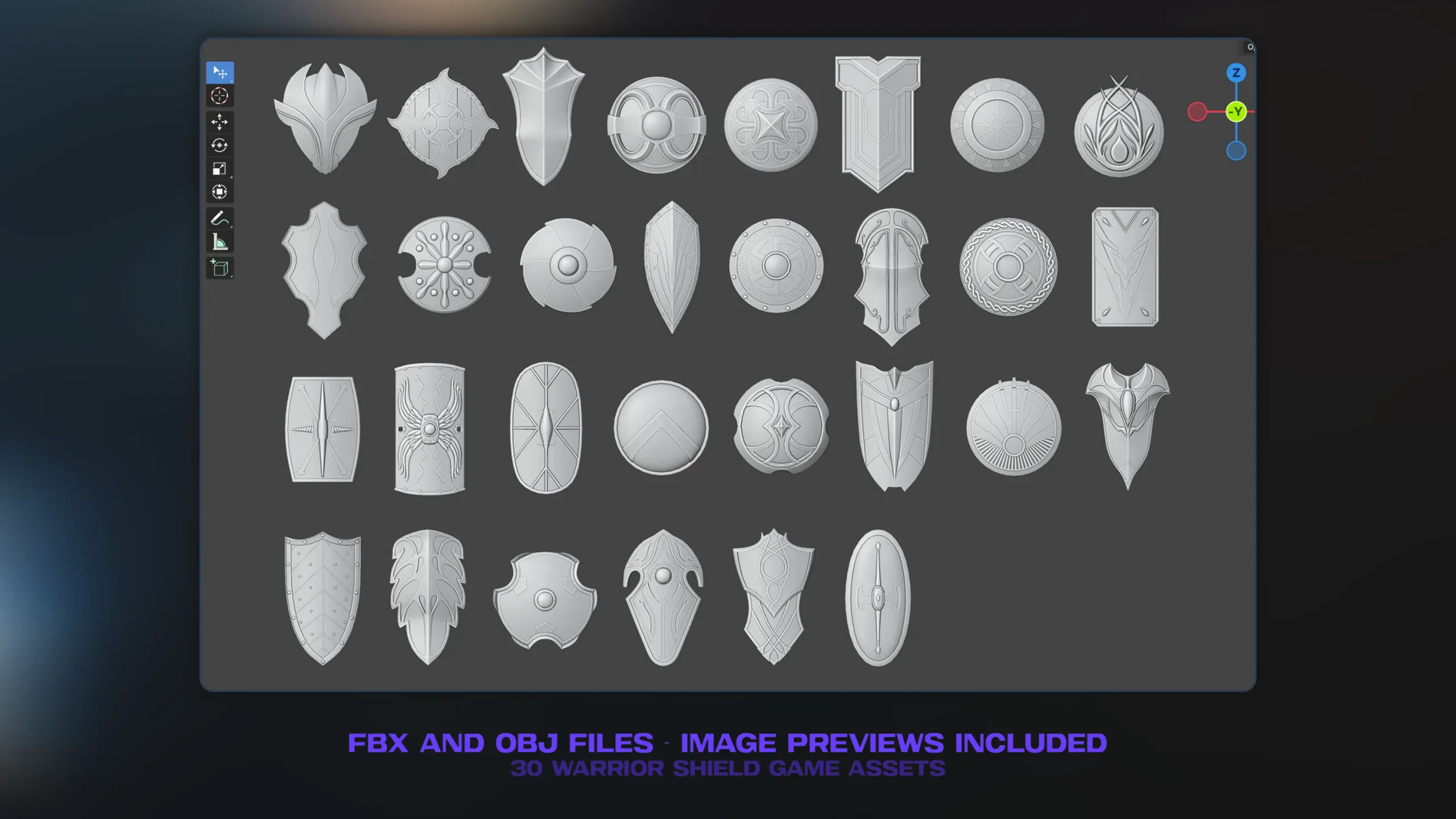30 Warrior Shield Lowpoly Basemeshes - Vol 1 (Game-Ready)