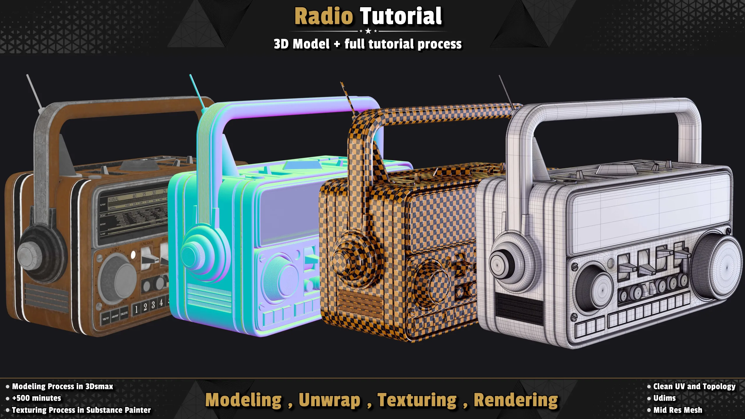 Radio Tutorial +3D Model / 3Dsmax and Substance Painter - Master modeling and texturing and create a Prop