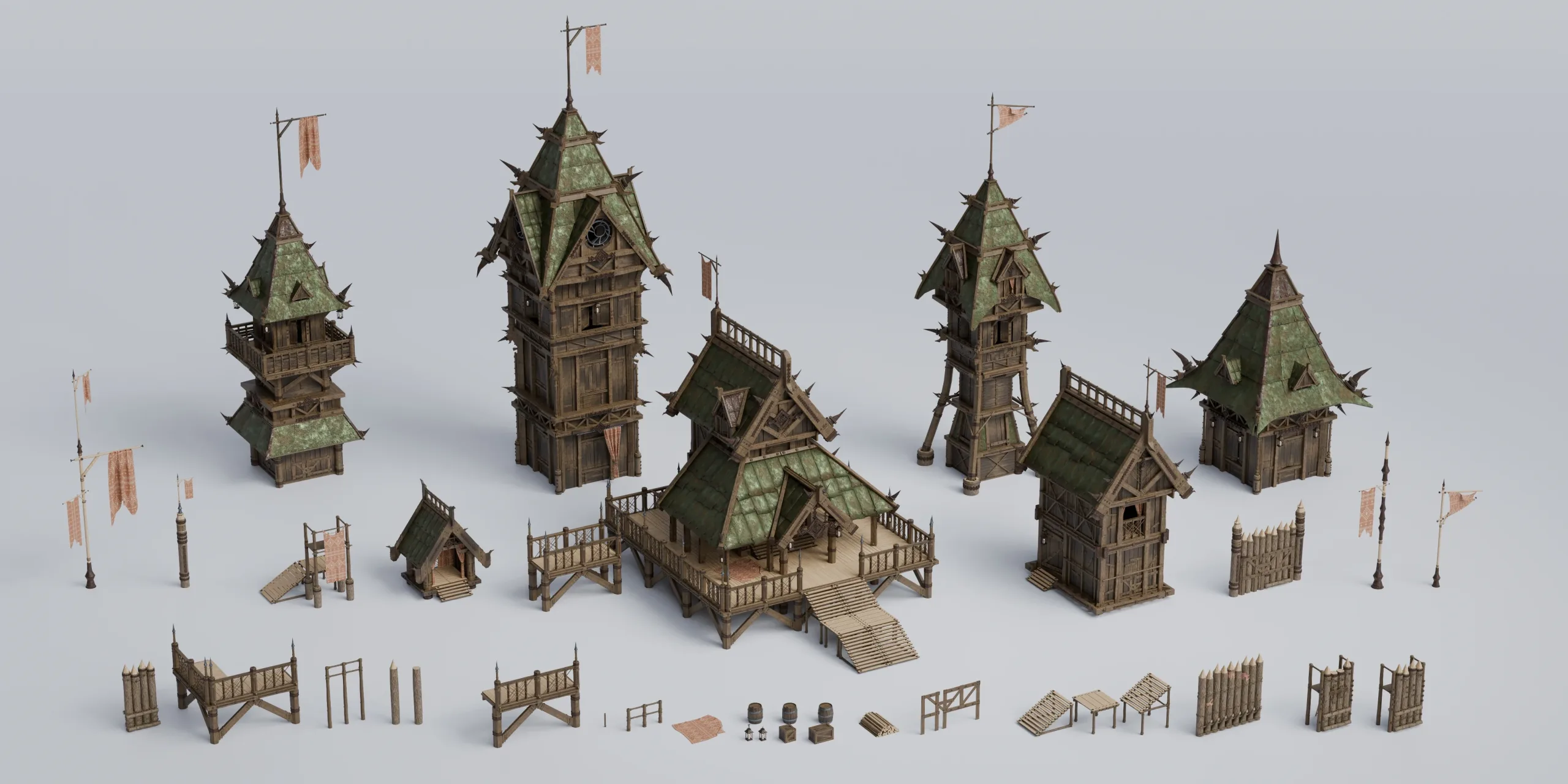 Outpost - Medieval Military Buildings And Environment 3D Asset Kitbash Pack Blender