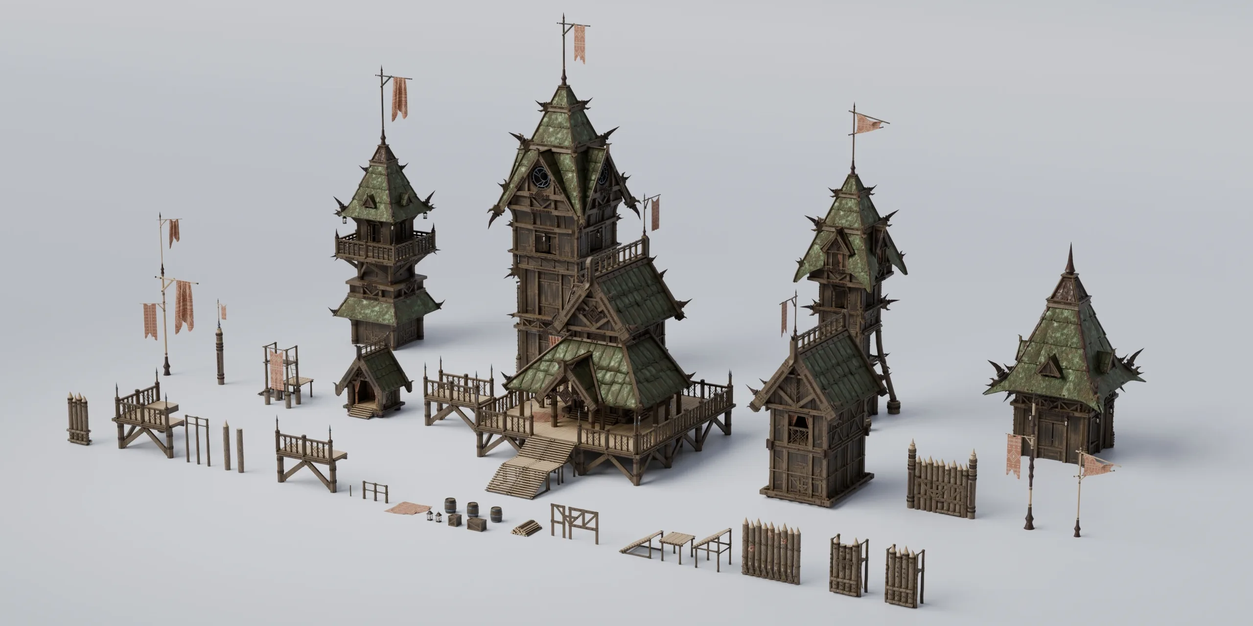 Outpost - Medieval Military Buildings And Environment 3D Asset Kitbash Pack Blender