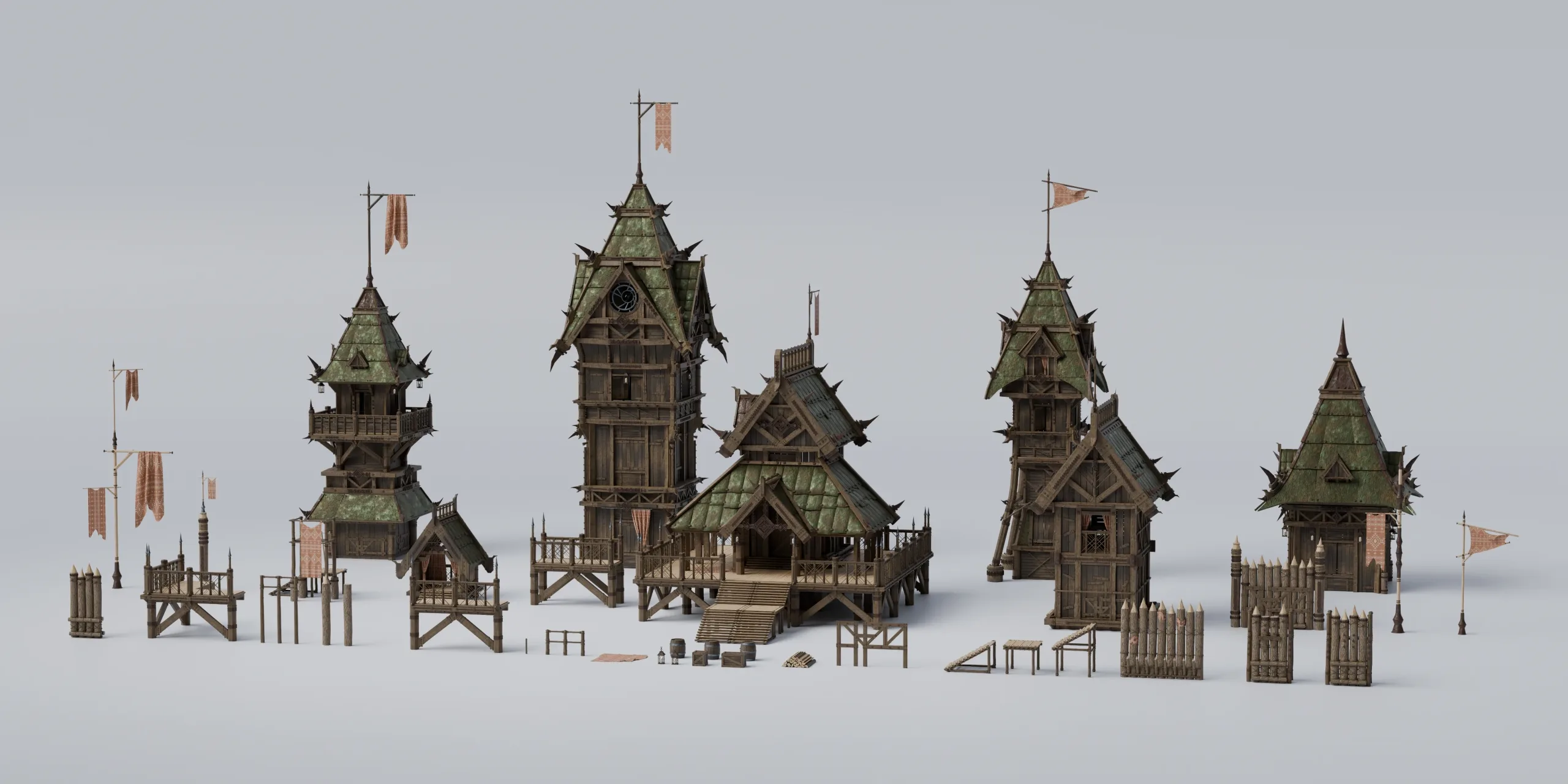 Outpost - Medieval Military Buildings And Environment 3D Asset Kitbash Pack Blender