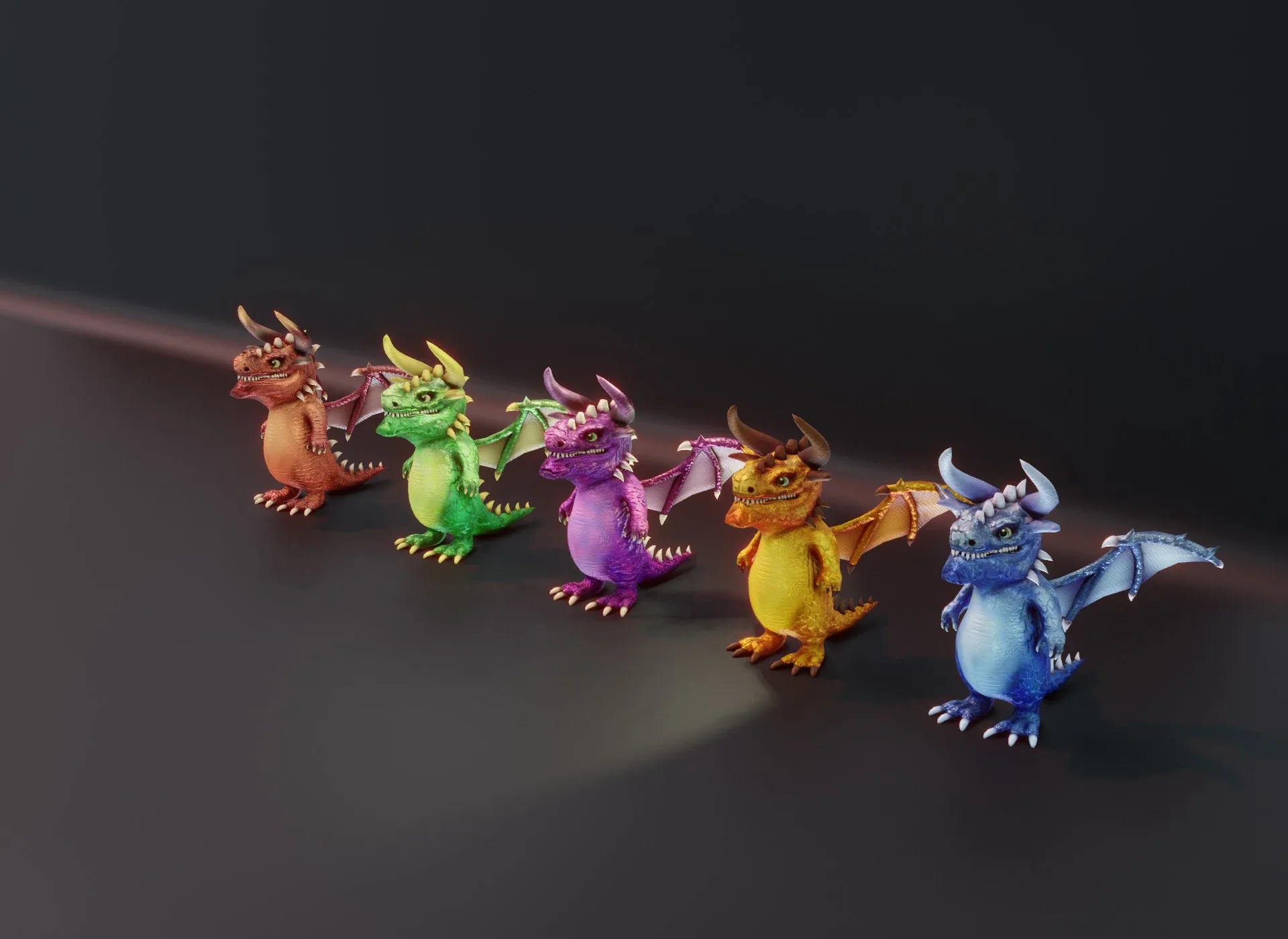 Cartoon Gem Dragons Animated Low-poly 3D Model
