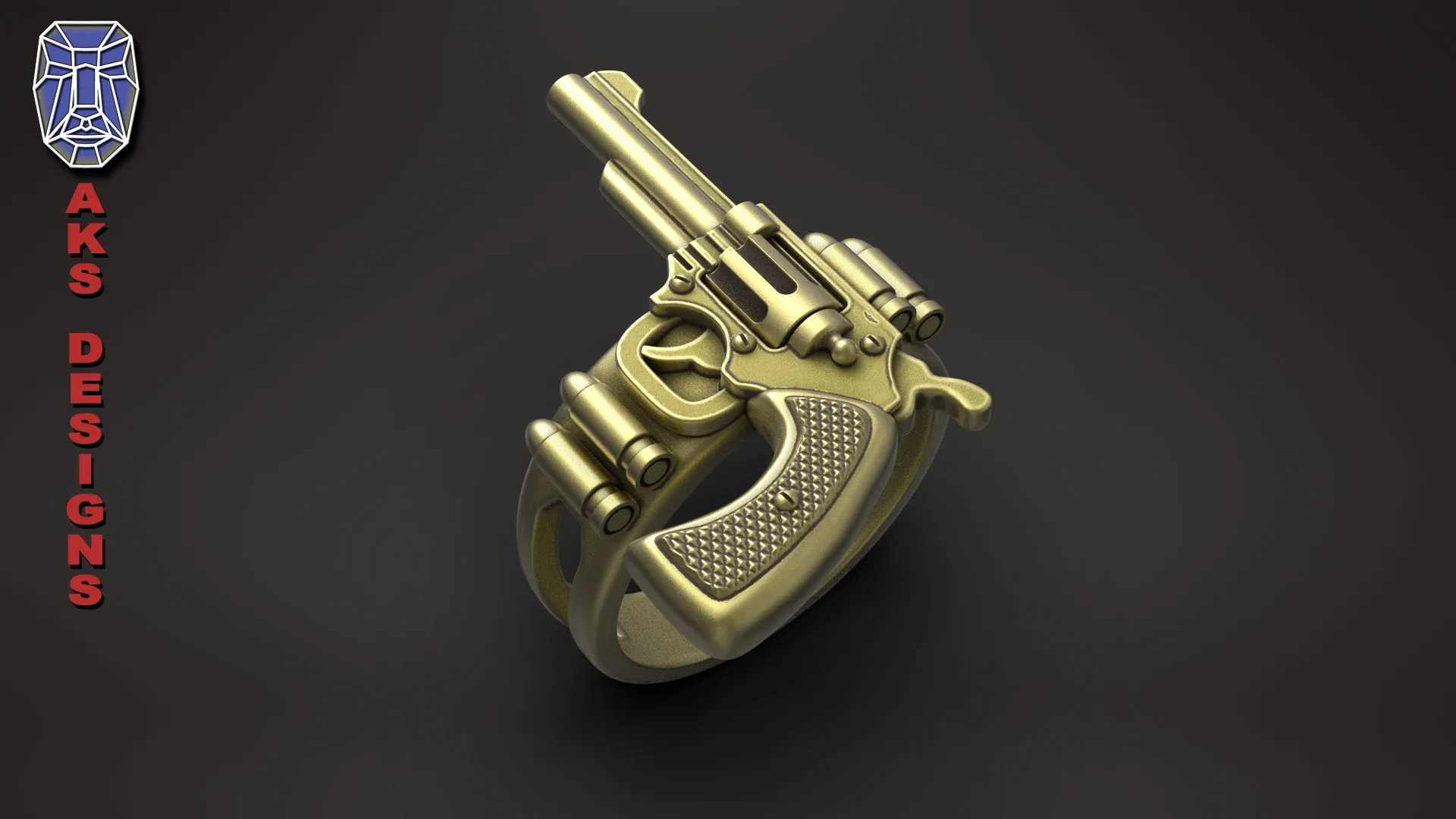 Biker Ring Jewelry Pistol V177 3D Print Stl File