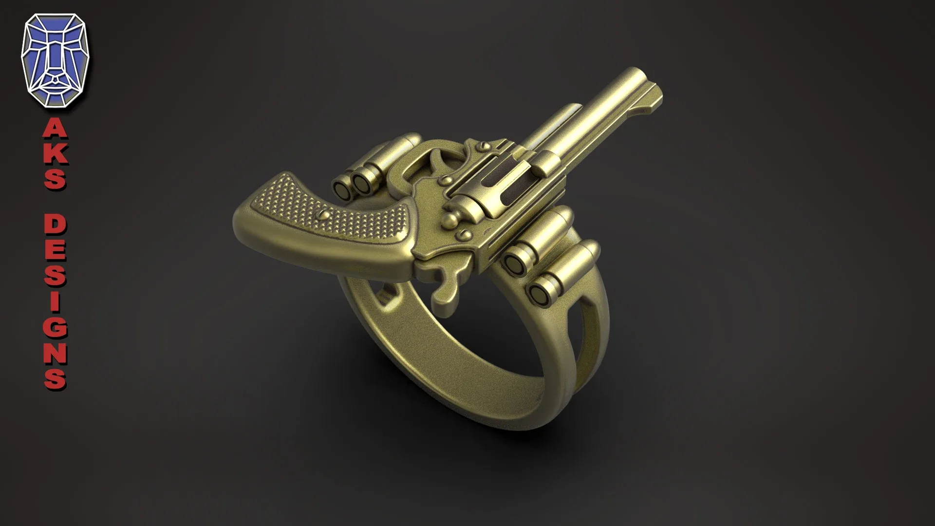 Biker Ring Jewelry Pistol V177 3D Print Stl File