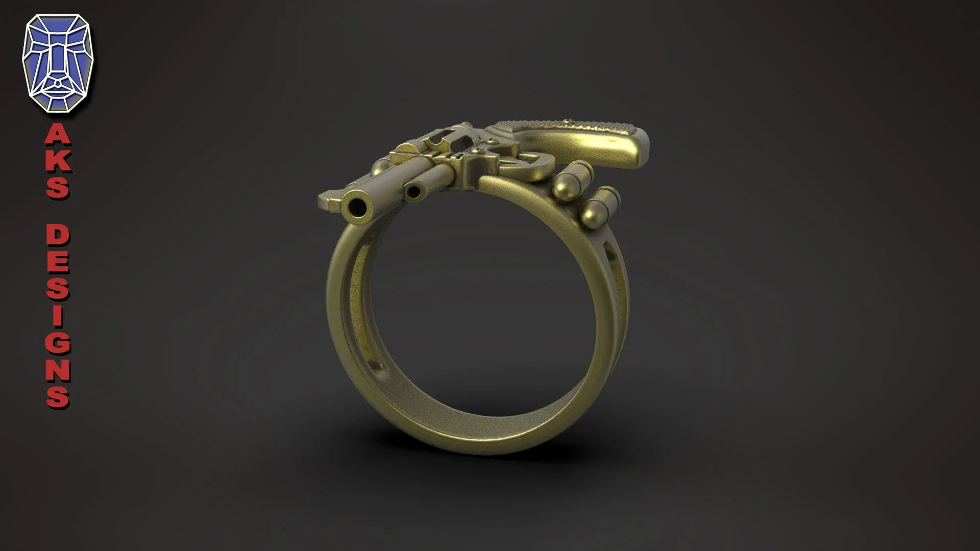 Biker Ring Jewelry Pistol V177 3D Print Stl File