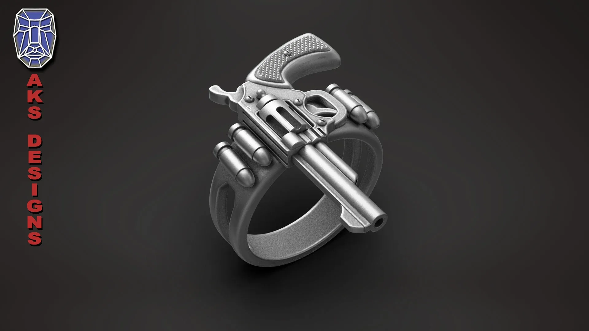 Biker Ring Jewelry Pistol V177 3D Print Stl File