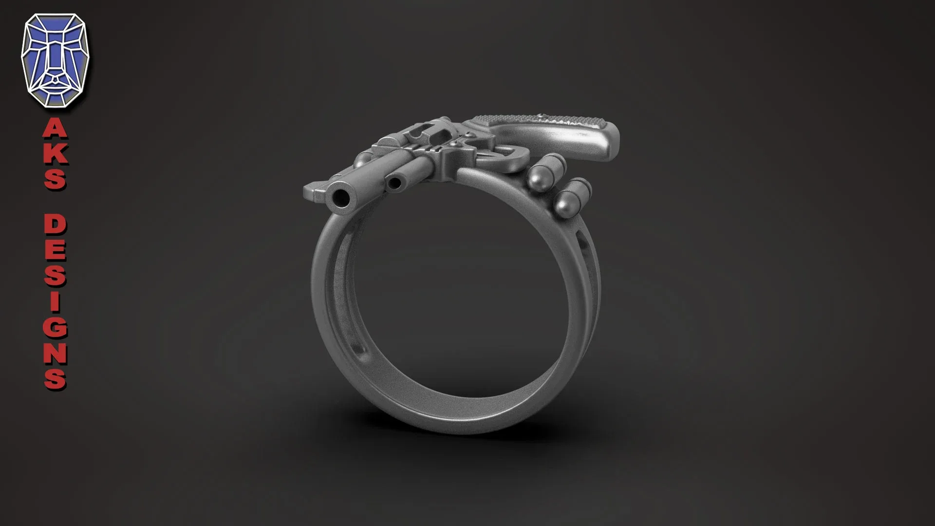 Biker Ring Jewelry Pistol V177 3D Print Stl File