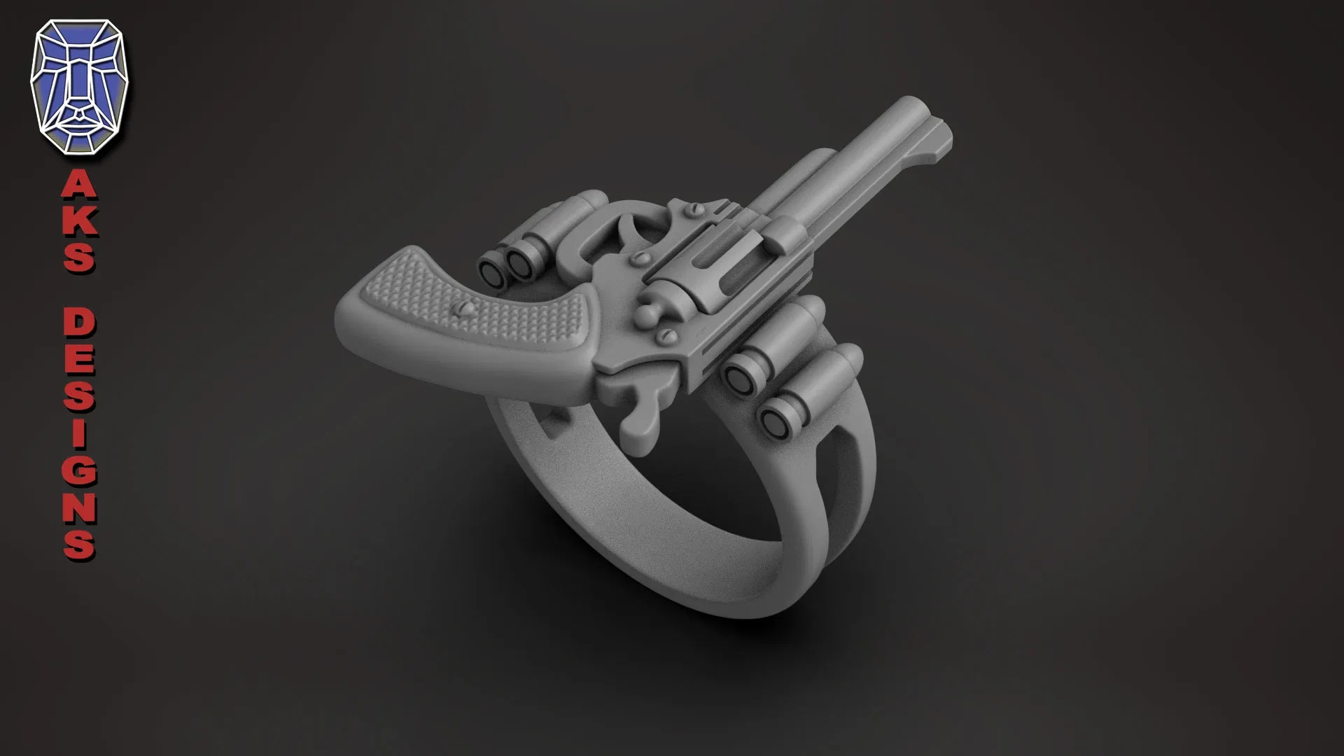 Biker Ring Jewelry Pistol V177 3D Print Stl File