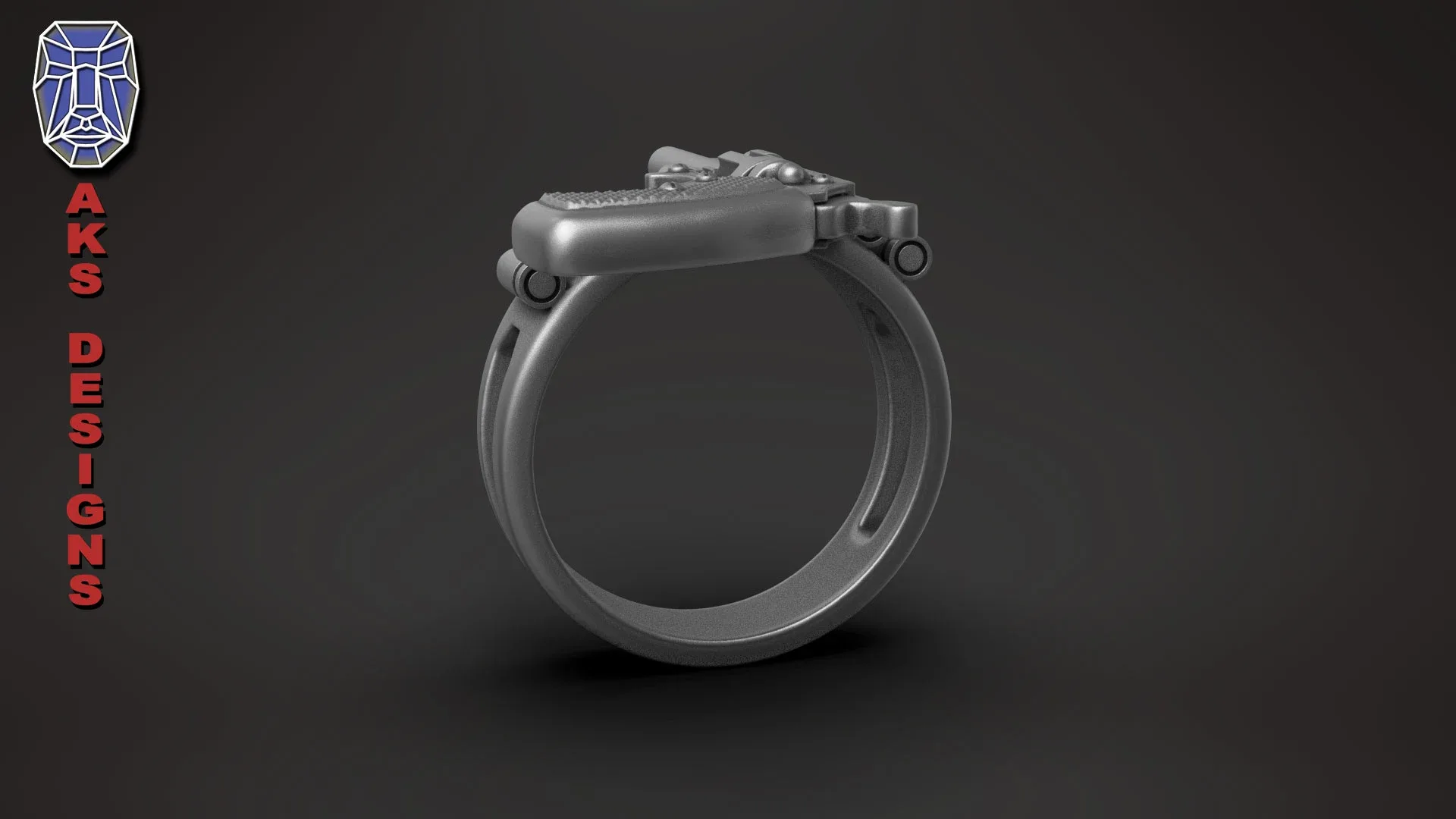 Biker Ring Jewelry Pistol V177 3D Print Stl File