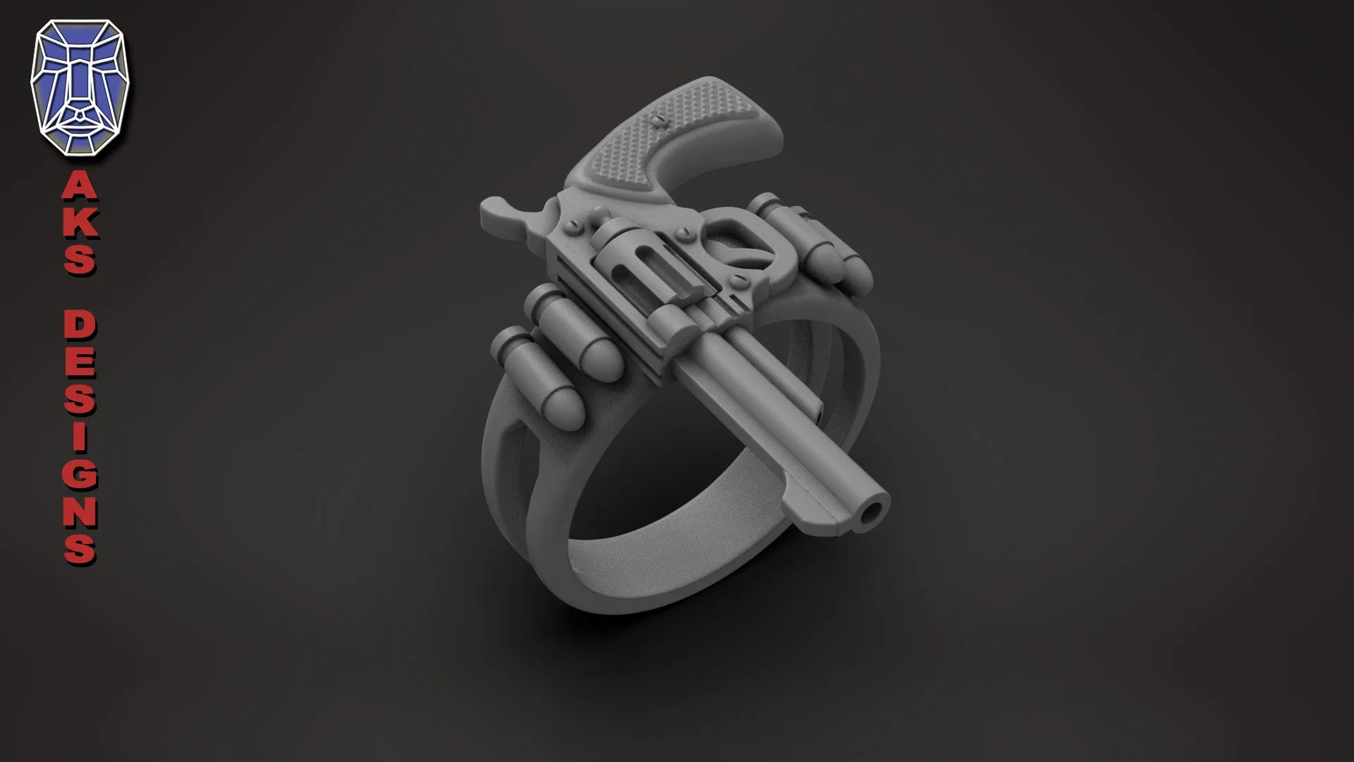 Biker Ring Jewelry Pistol V177 3D Print Stl File