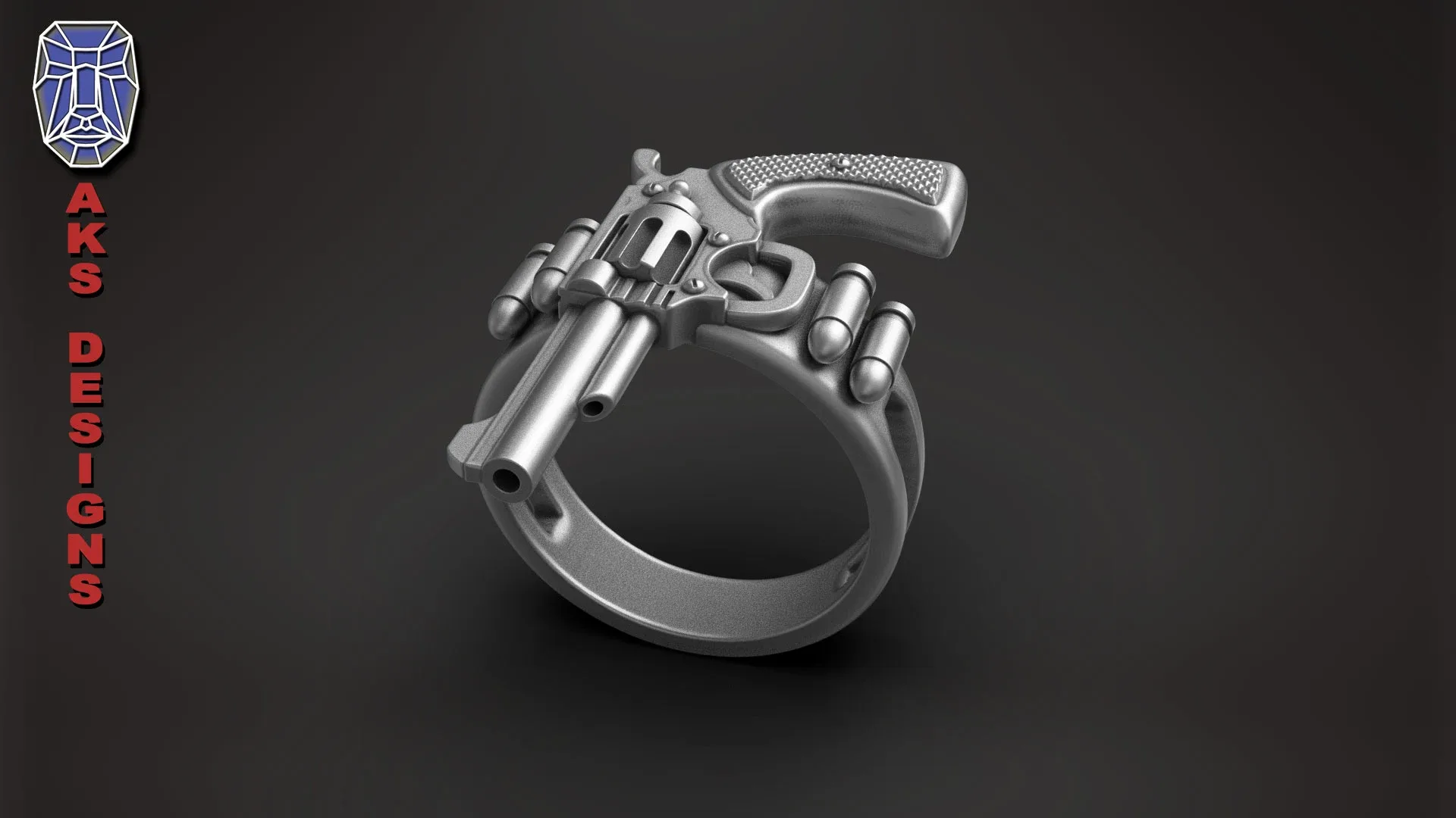 Biker Ring Jewelry Pistol V177 3D Print Stl File