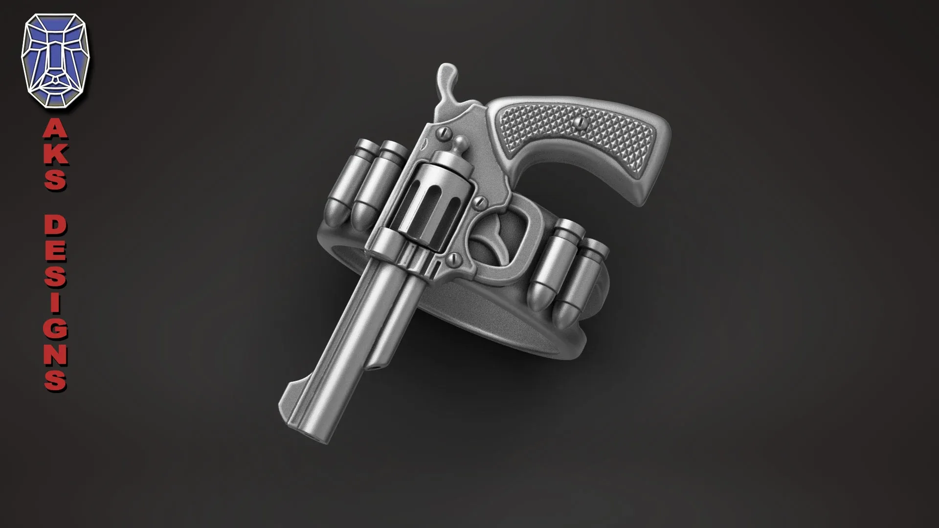 Biker Ring Jewelry Pistol V177 3D Print Stl File