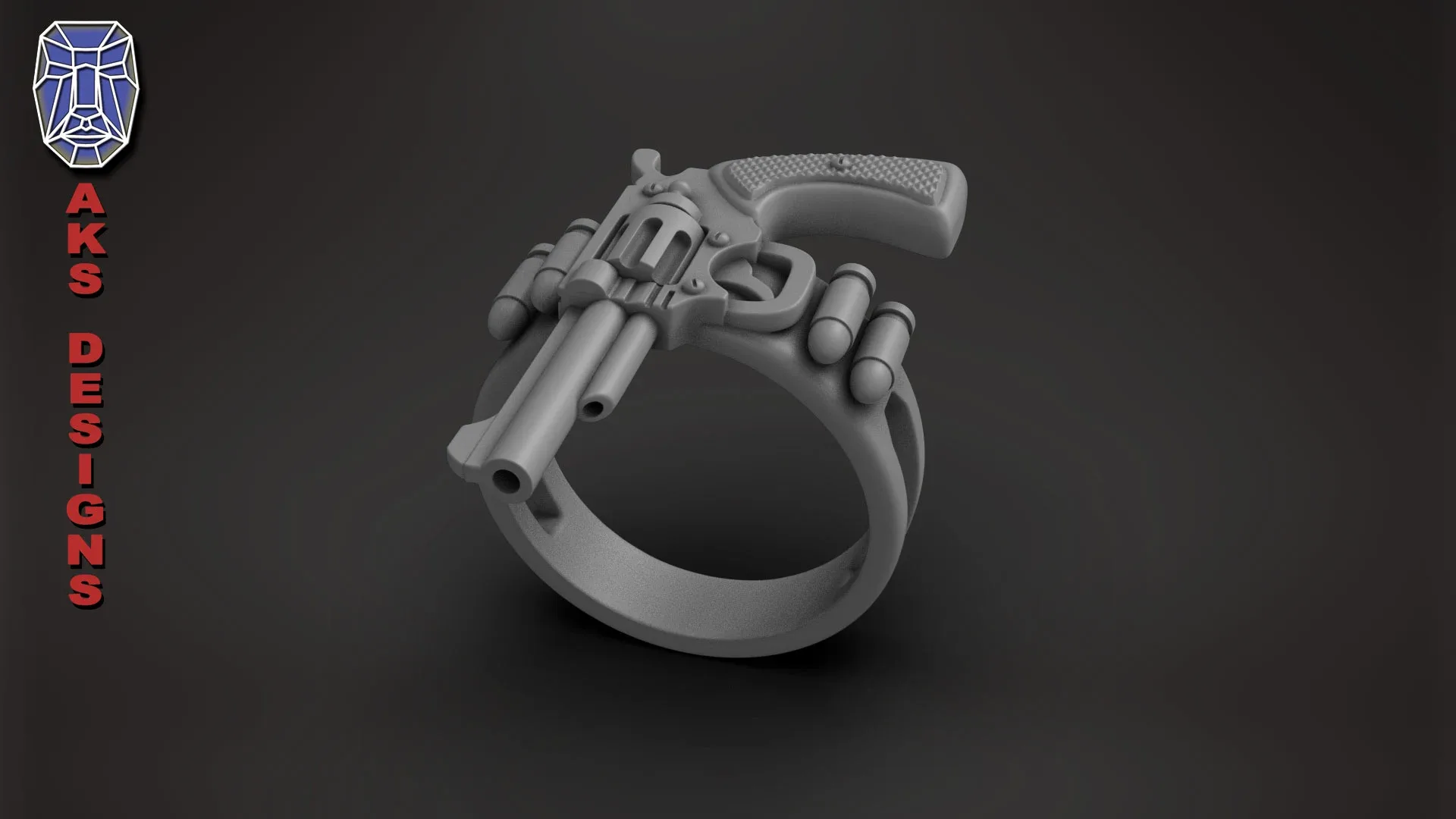 Biker Ring Jewelry Pistol V177 3D Print Stl File