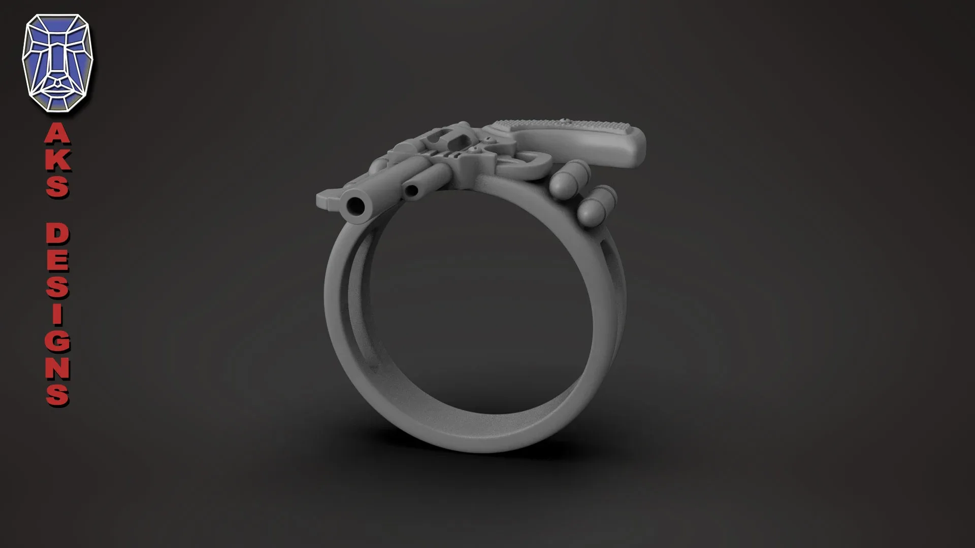 Biker Ring Jewelry Pistol V177 3D Print Stl File