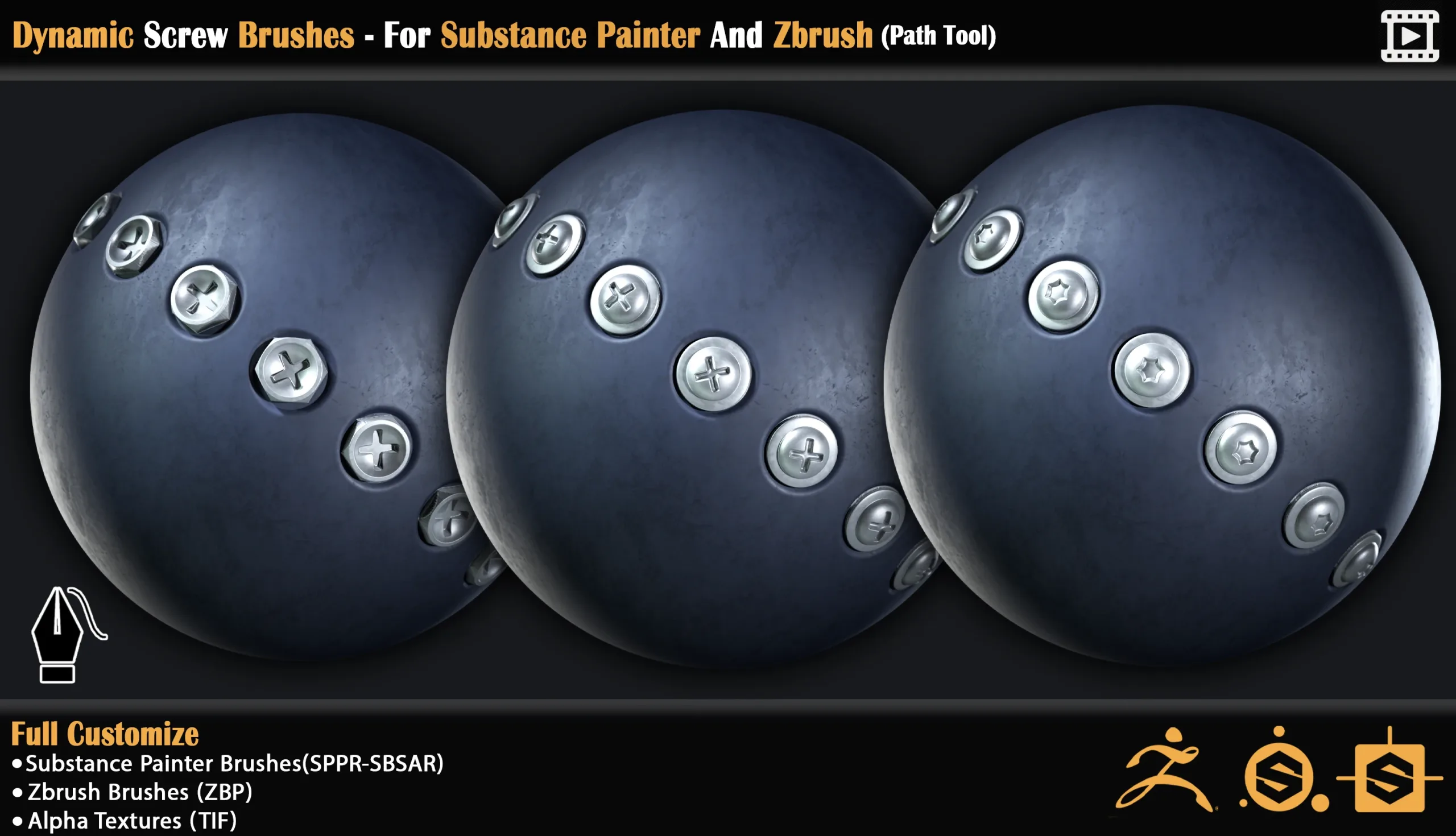 Dynamic Screw Brushes - For Substance Painter And Zbrush (Path Tool)
