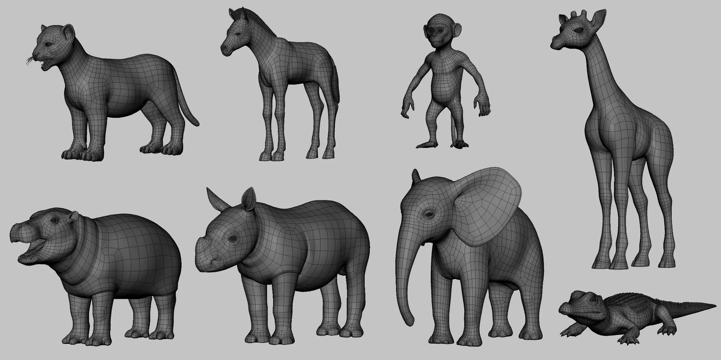 8 Wild Animal Baby - Topology + UV Map