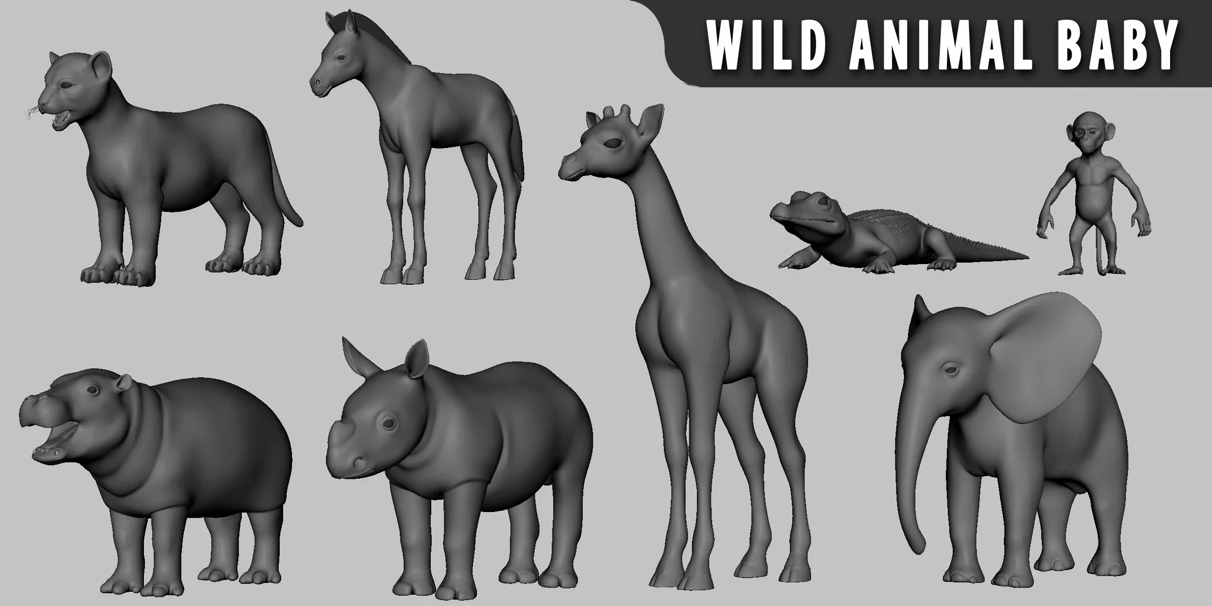 8 Wild Animal Baby - Topology + UV Map