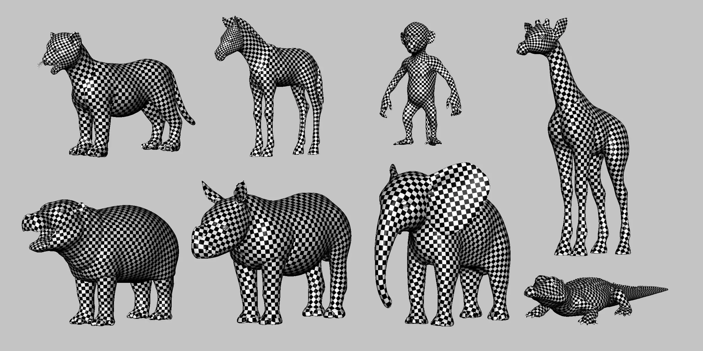 8 Wild Animal Baby - Topology + UV Map